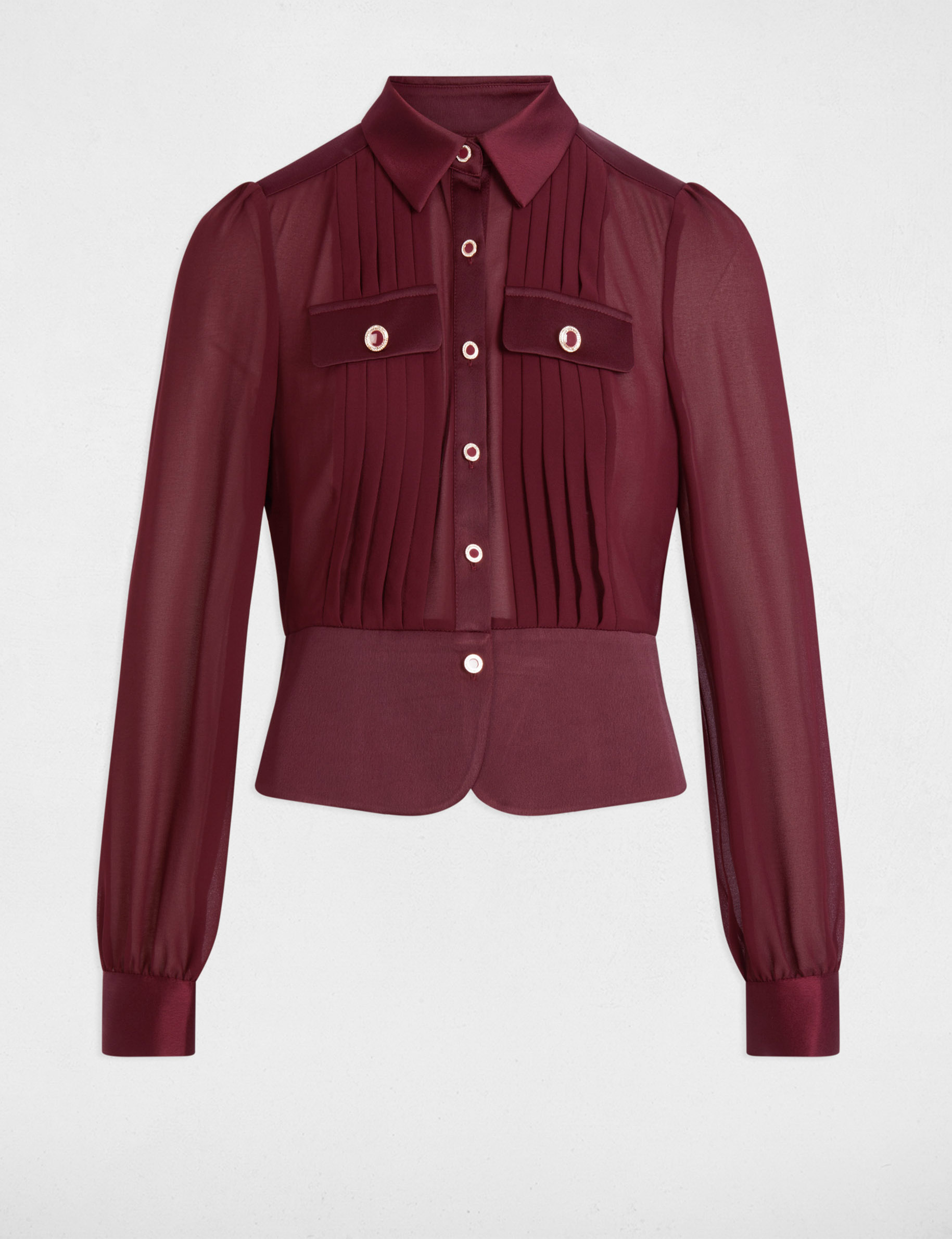 camisa manga larga con pliegues ciruela mujer Camisa manga larga con pliegues ciruela mujer