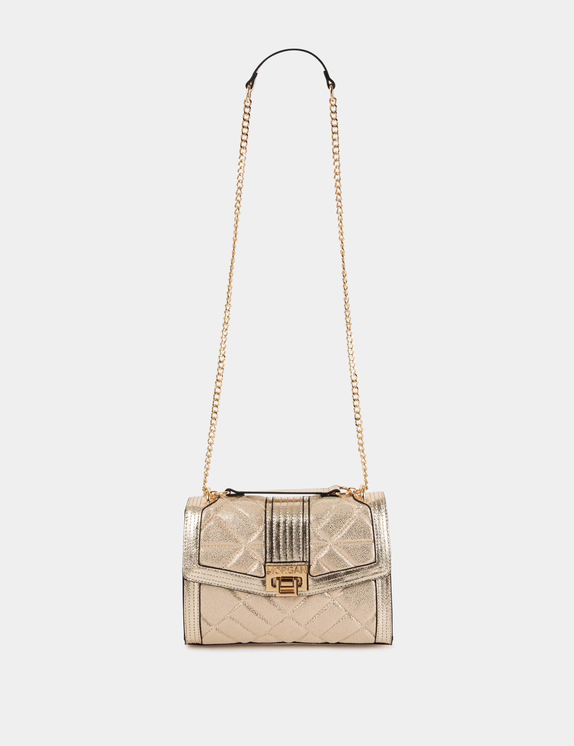 bolso con solapa acolchado y metalizado amarillo oro mujer Bolso con solapa acolchado y metalizado amarillo oro mujer