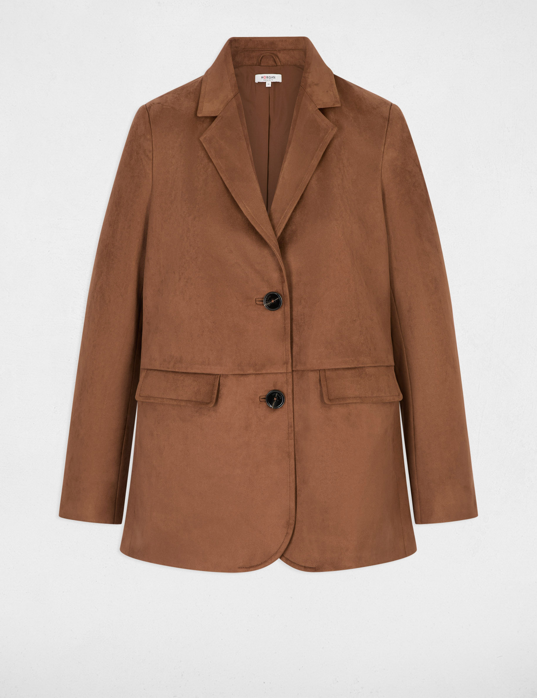 Chaqueta de ante con cuello de solapa marr&oacute;n chocolate mujer