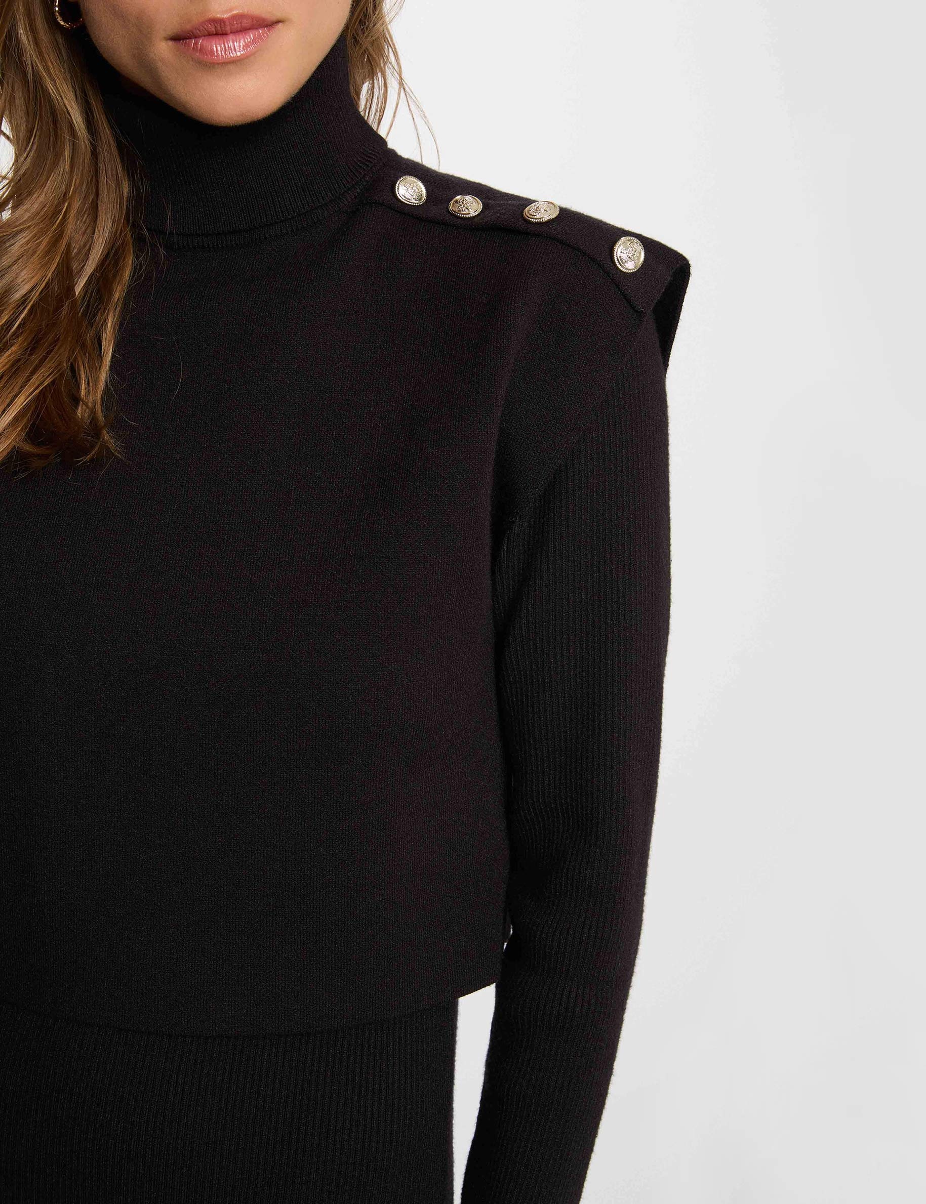 Vestido de punto con cuello alto negro mujer
