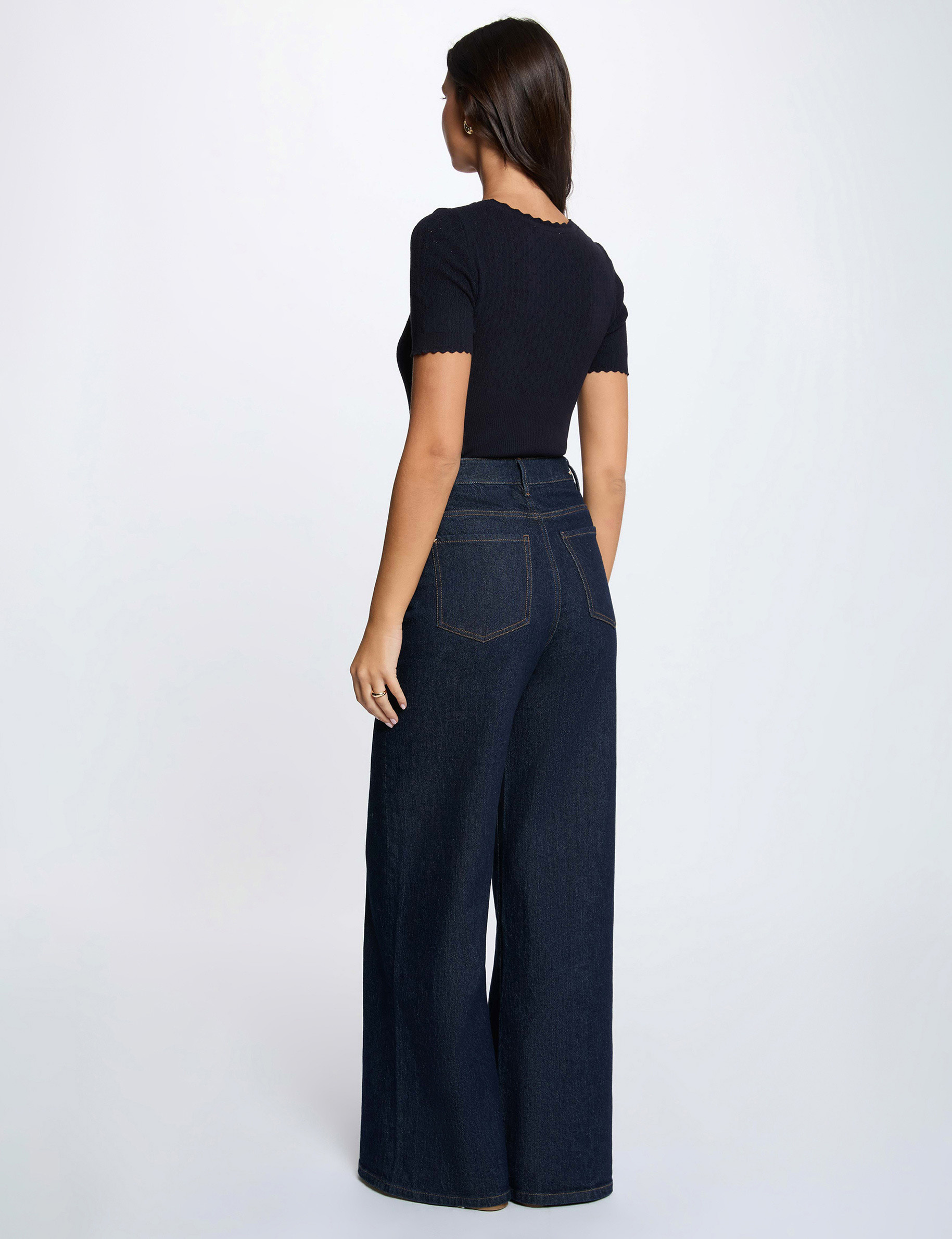 Jersey ajustado con cuello en V azul marino mujer