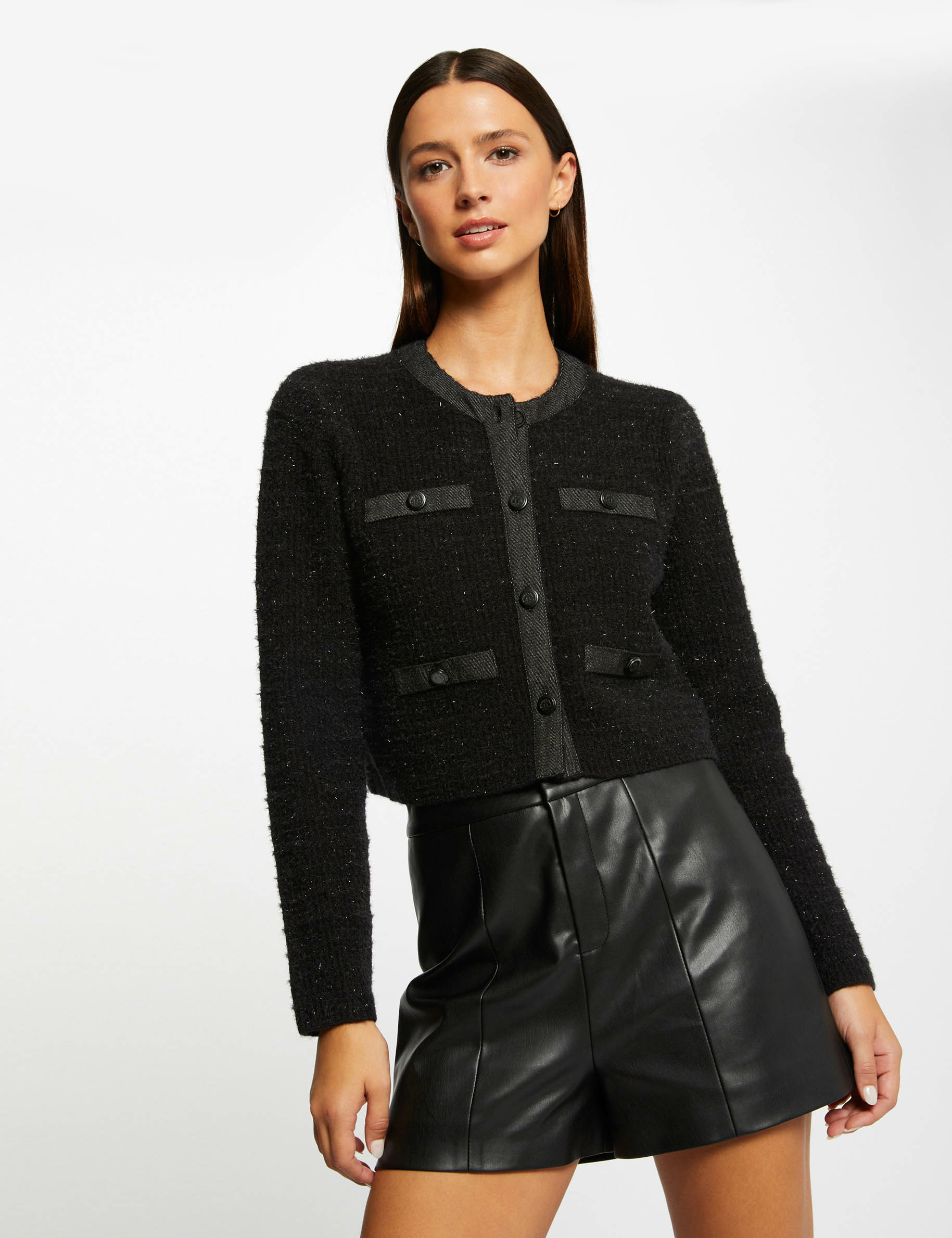 cardigan cuello redondo abotonado negro mujer Cárdigan cuello redondo abotonado negro mujer