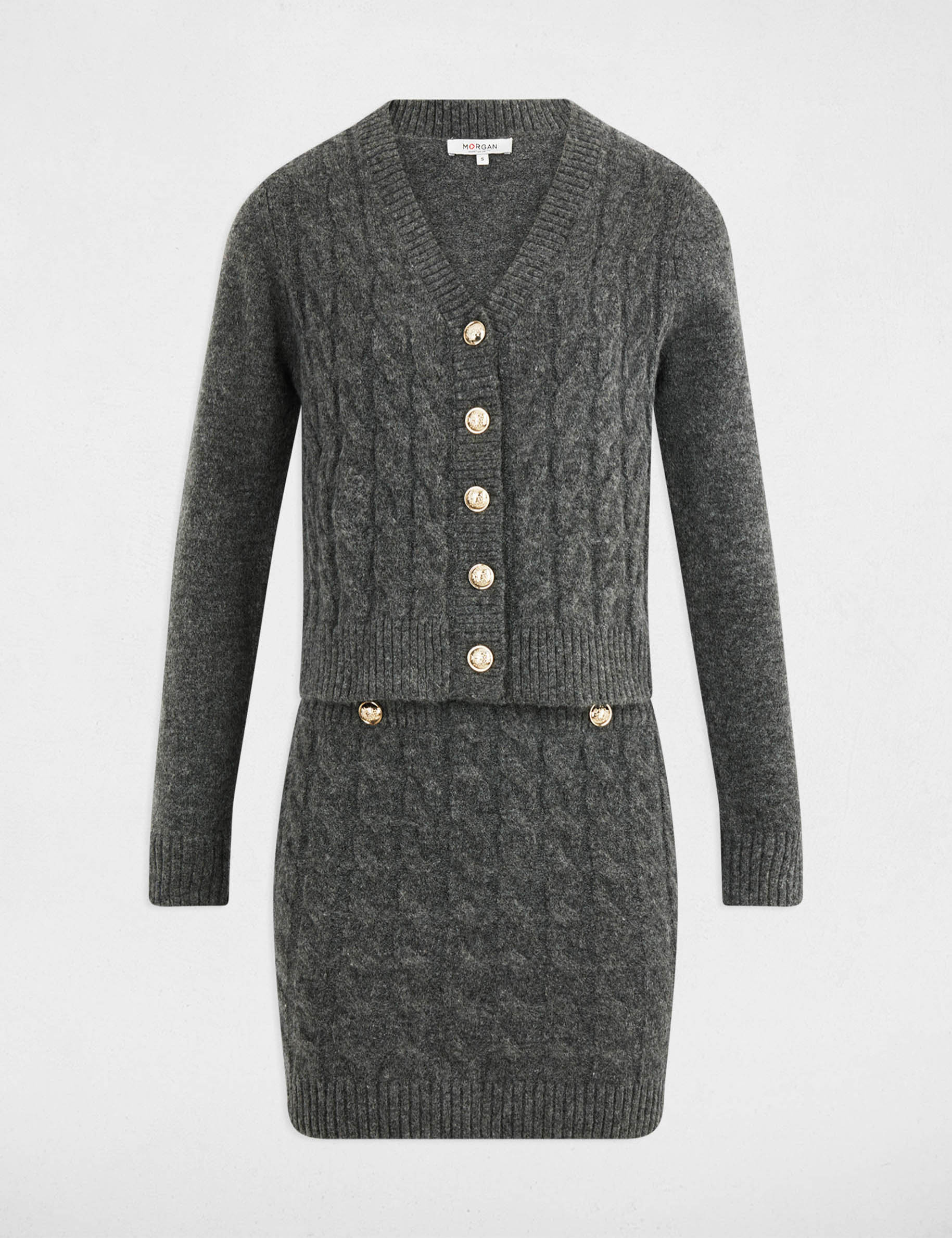 Vestido de punto con cuello en v gris oscuro mujer