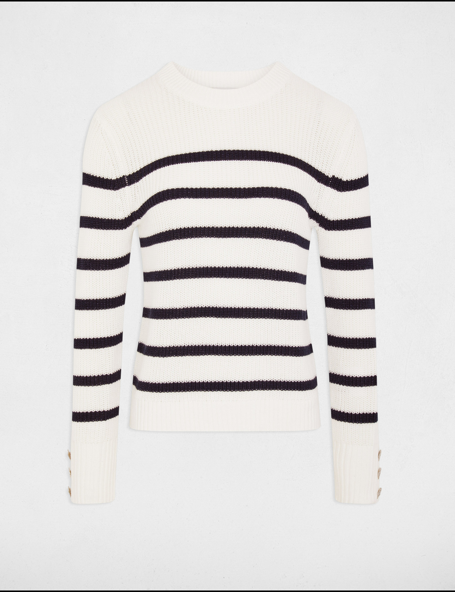 jersey cuello redondo y rayas blanco mujer Jersey cuello redondo y rayas blanco mujer