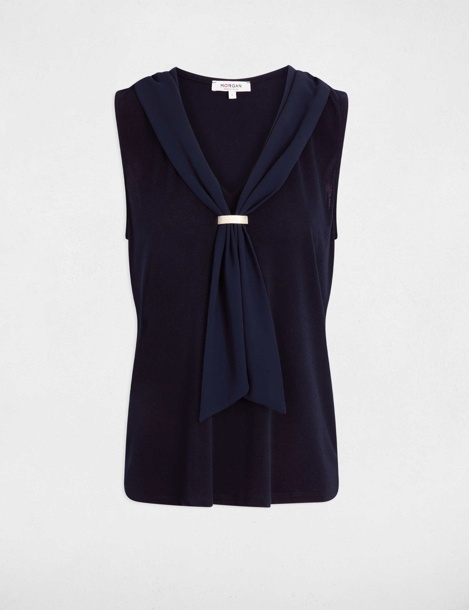 Camiseta con cuello lazada azul marino mujer