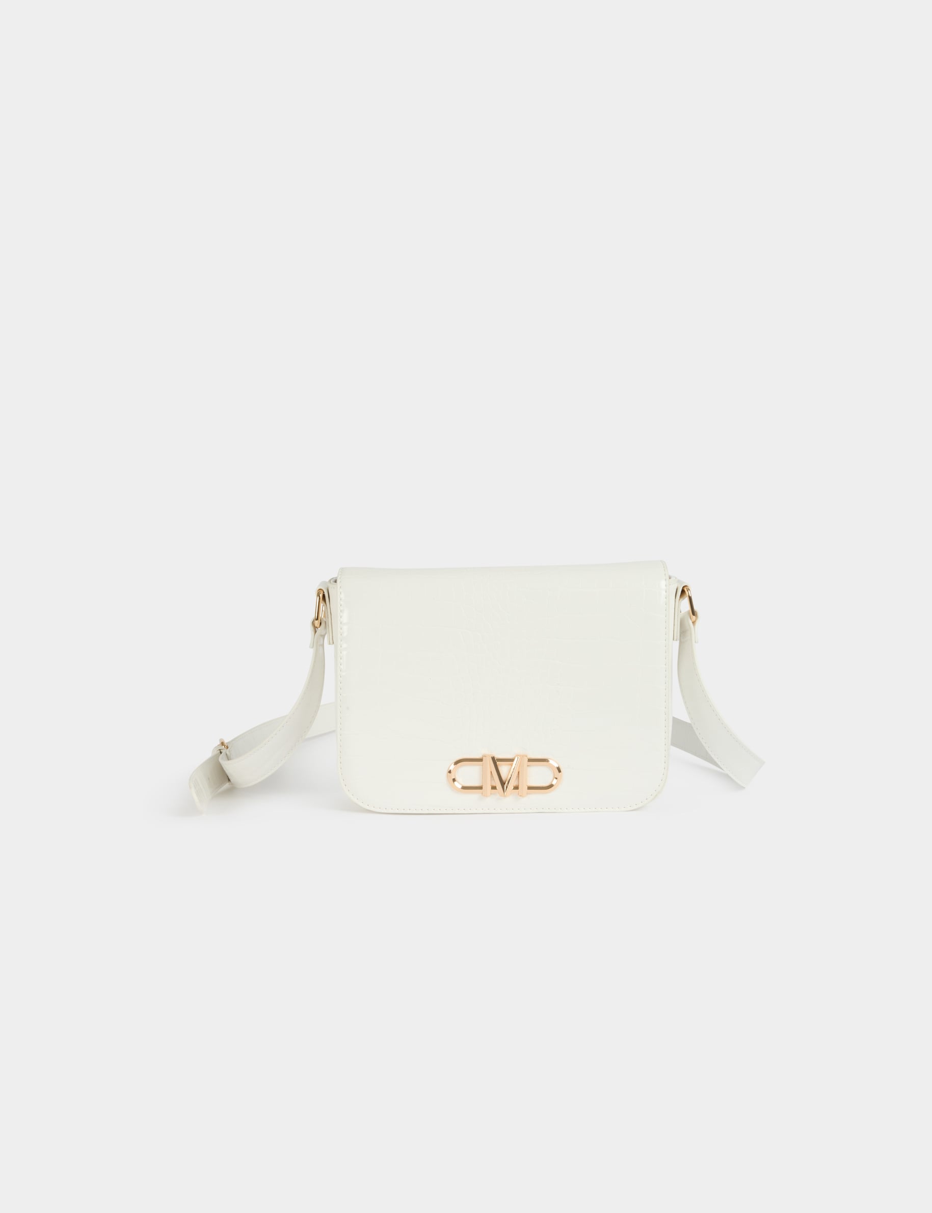 Bolso bandolera efecto cocodrilo marfil mujer