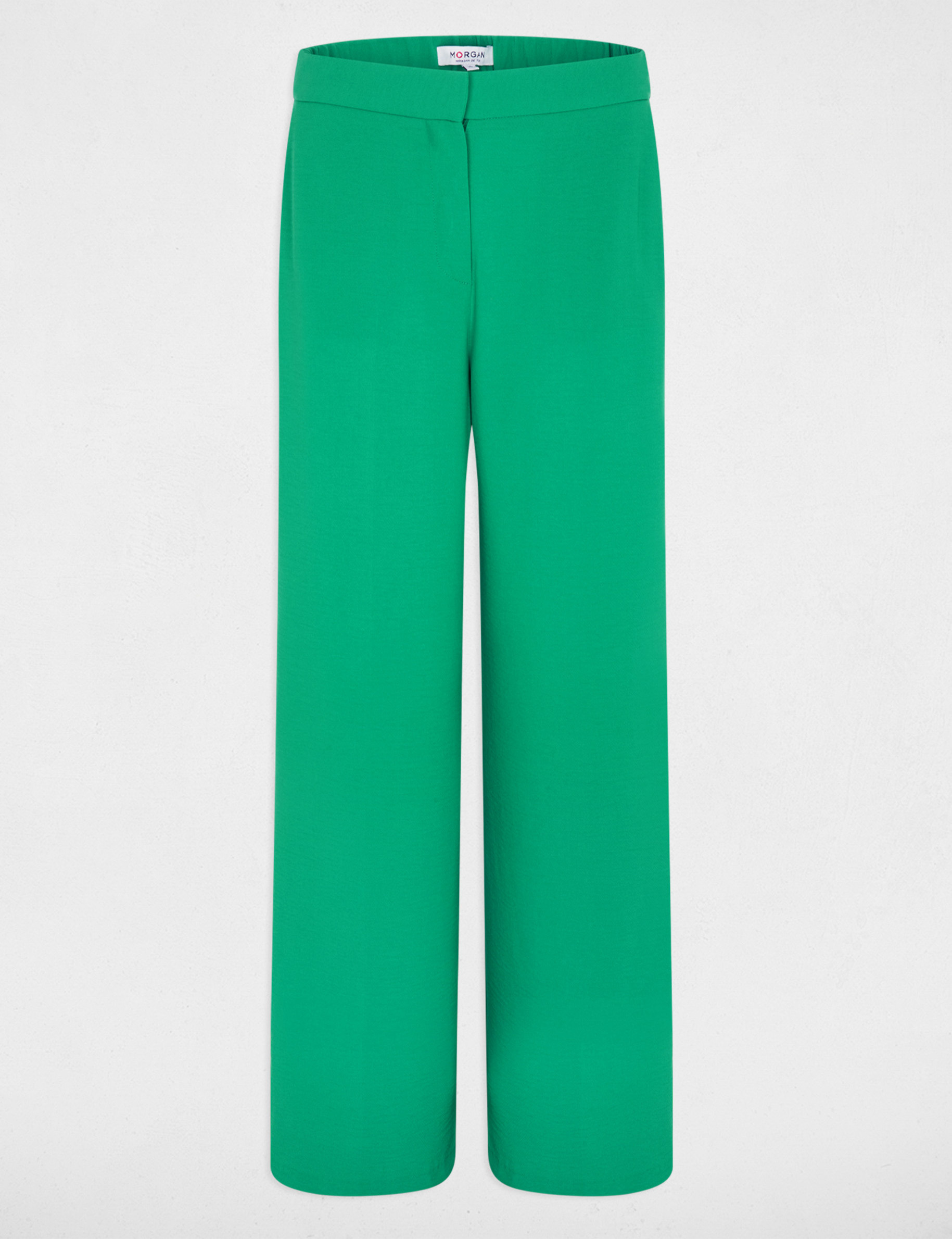 Pantal&oacute;n ancho y fluido verde pradera mujer