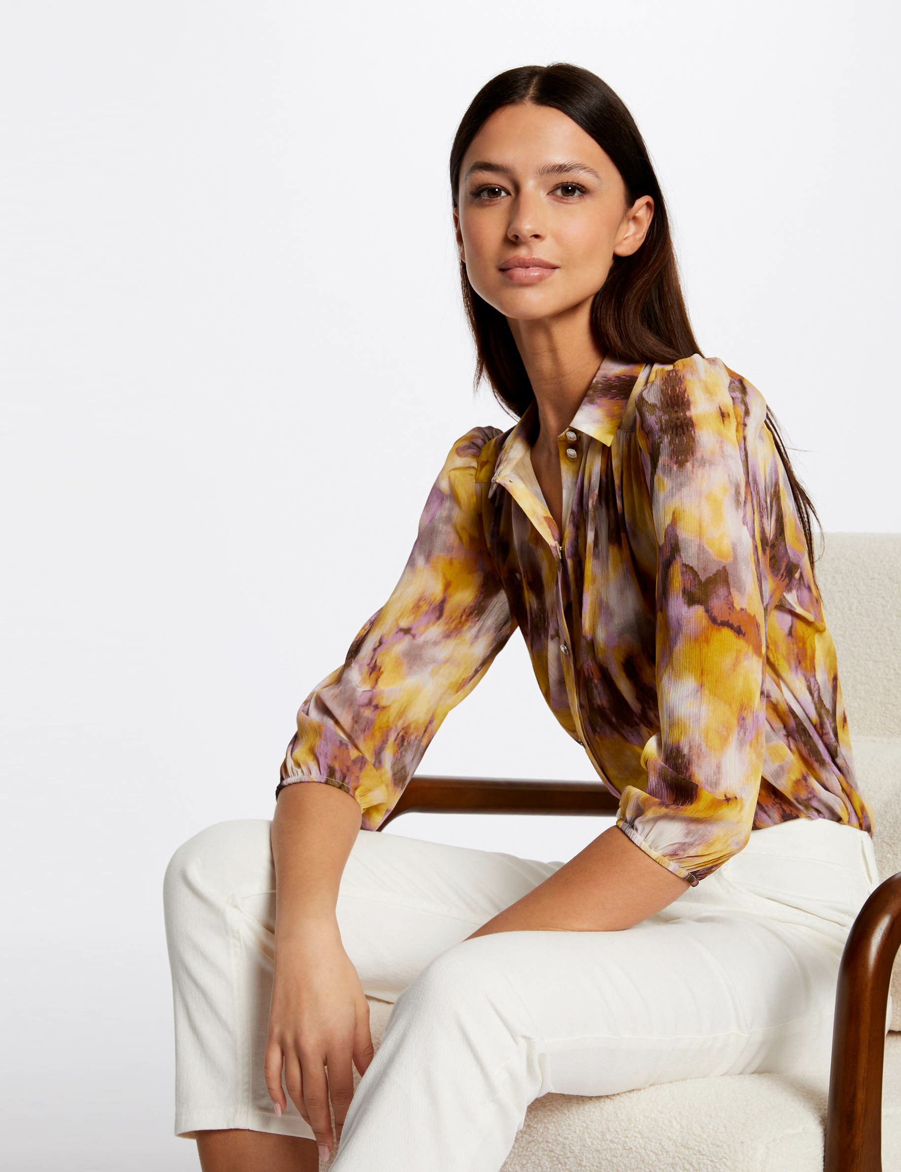 Camisa manga 3/4 estampado abstracto multicolor mujer Camisa manga 3/4 estampado abstracto multicolor mujer