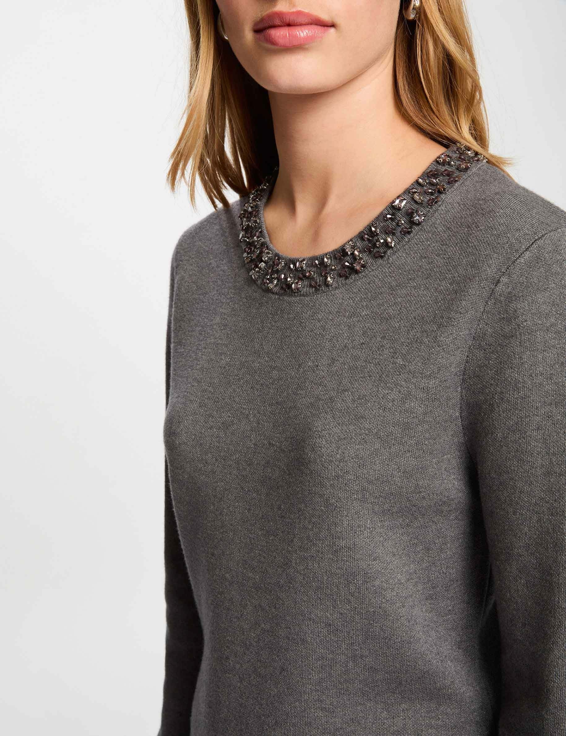 Vestido de punto con cuello redondo gris oscuro mujer
