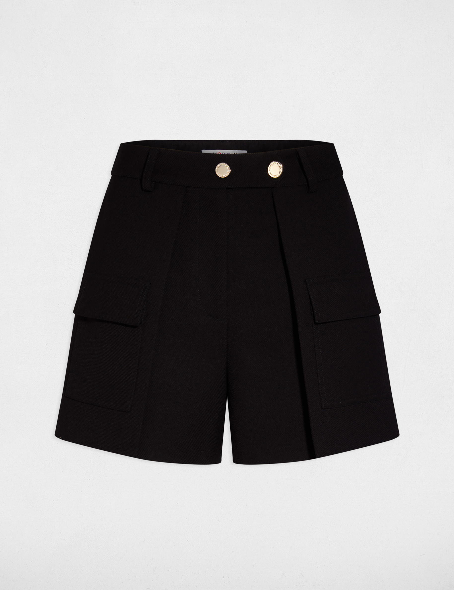 Short recto bolsillos solapa negro mujer