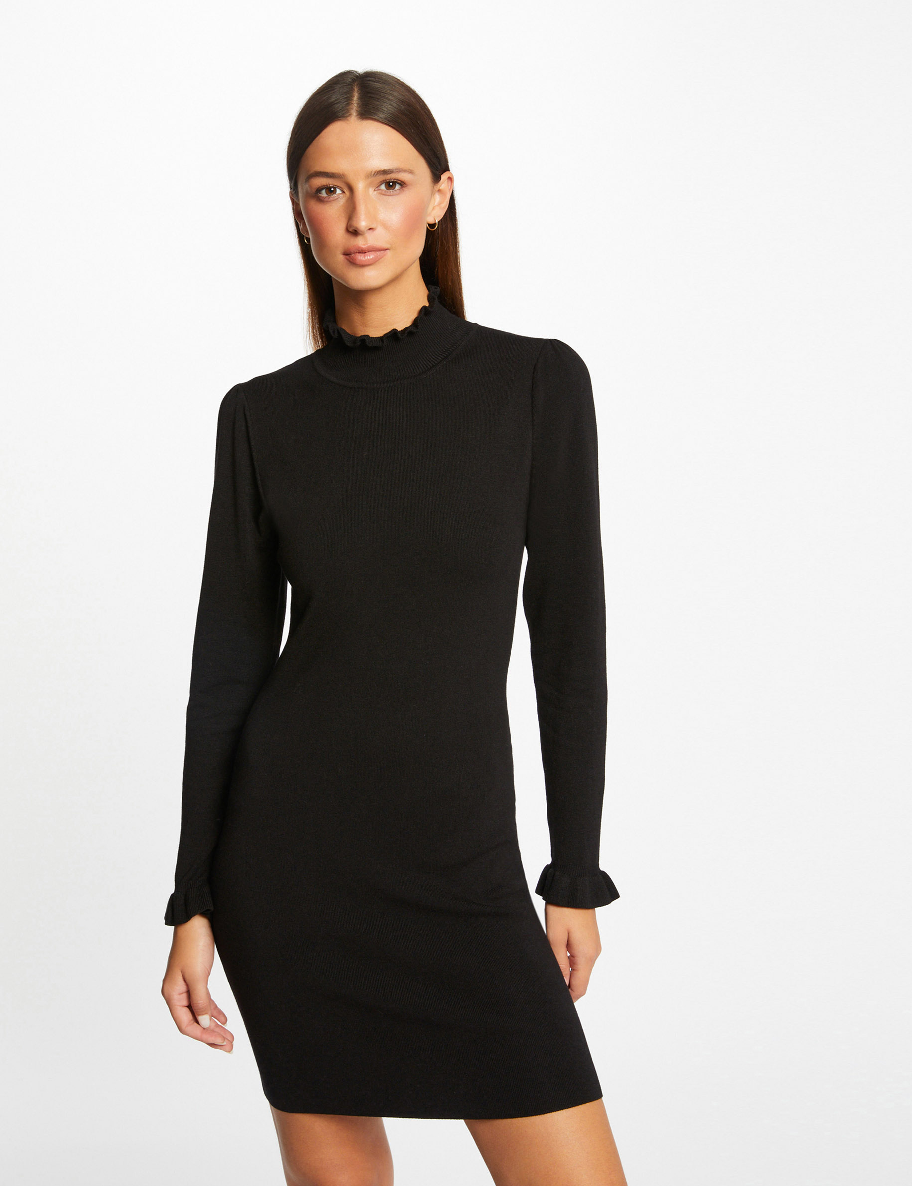 vestido de punto ajustado cuello alto negro mujer Vestido de punto ajustado cuello alto negro mujer