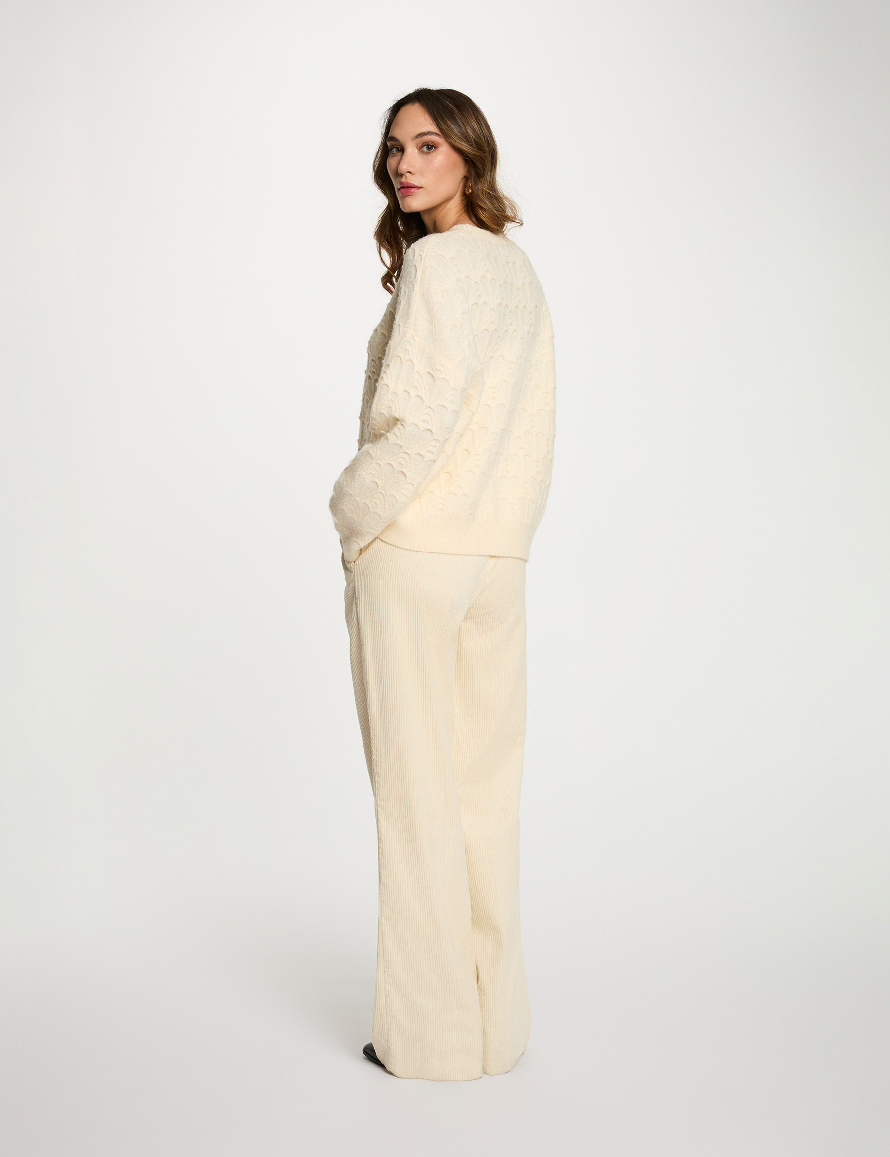 Jersey cuello redondo fantas&iacute;a marfil mujer