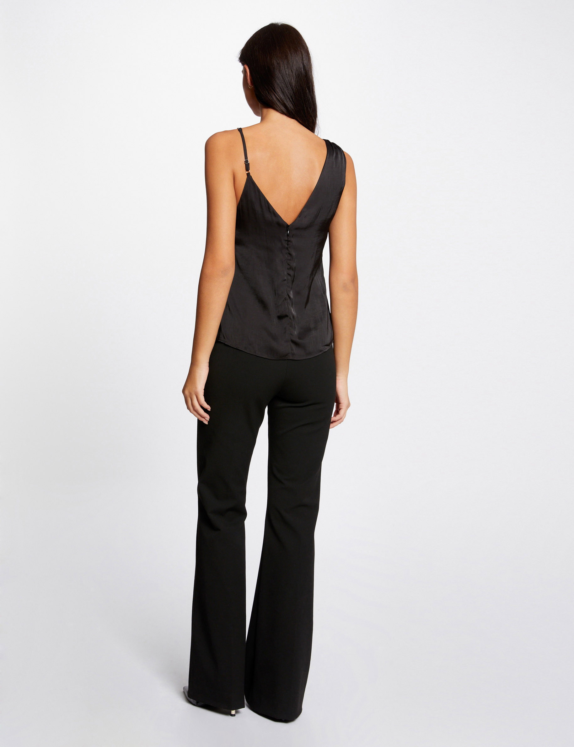 Blusa de satén asimétrica negro mujer
