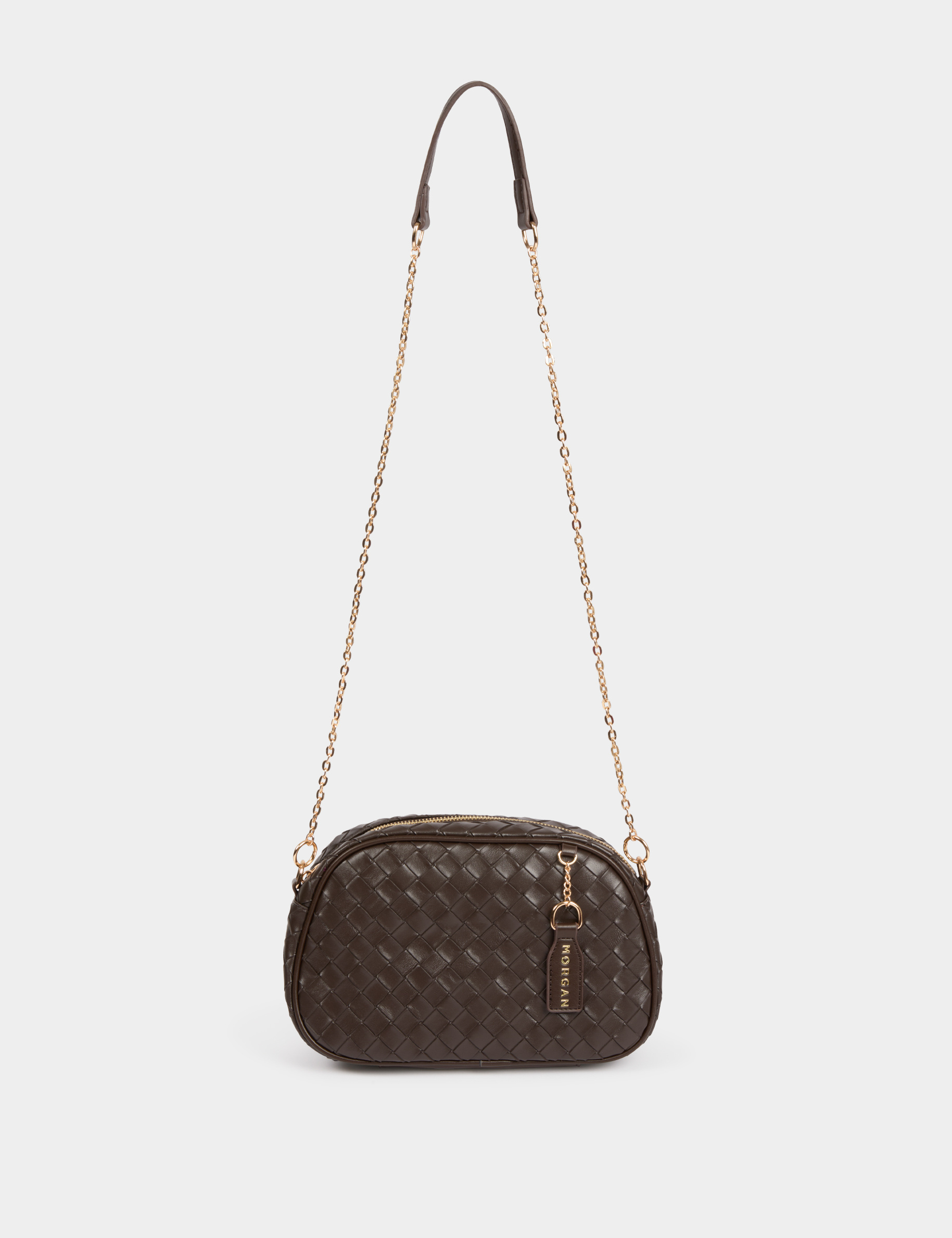 Bolso trenzado marr&oacute;n oscuro mujer