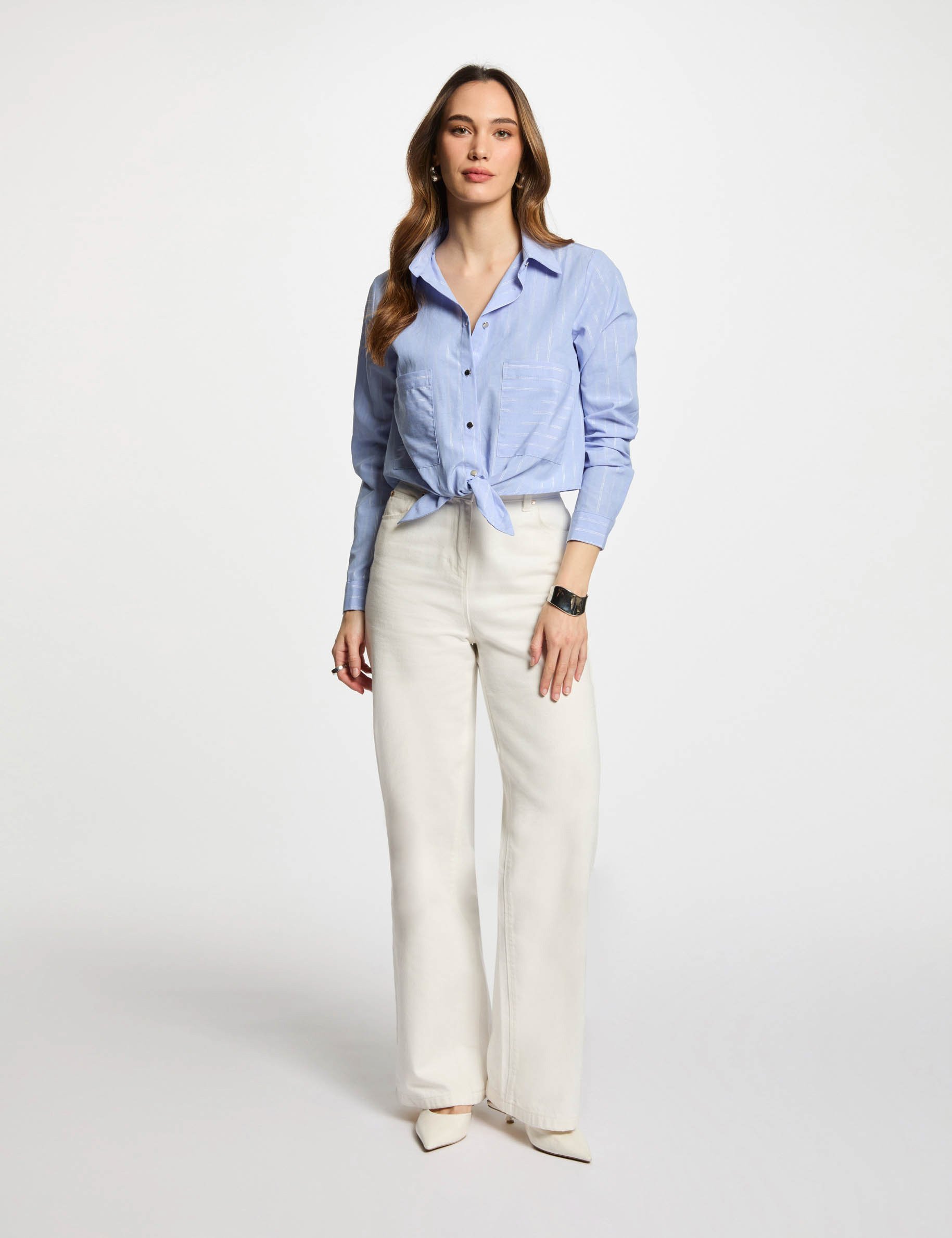 Camisa manga larga rayas multicolor mujer