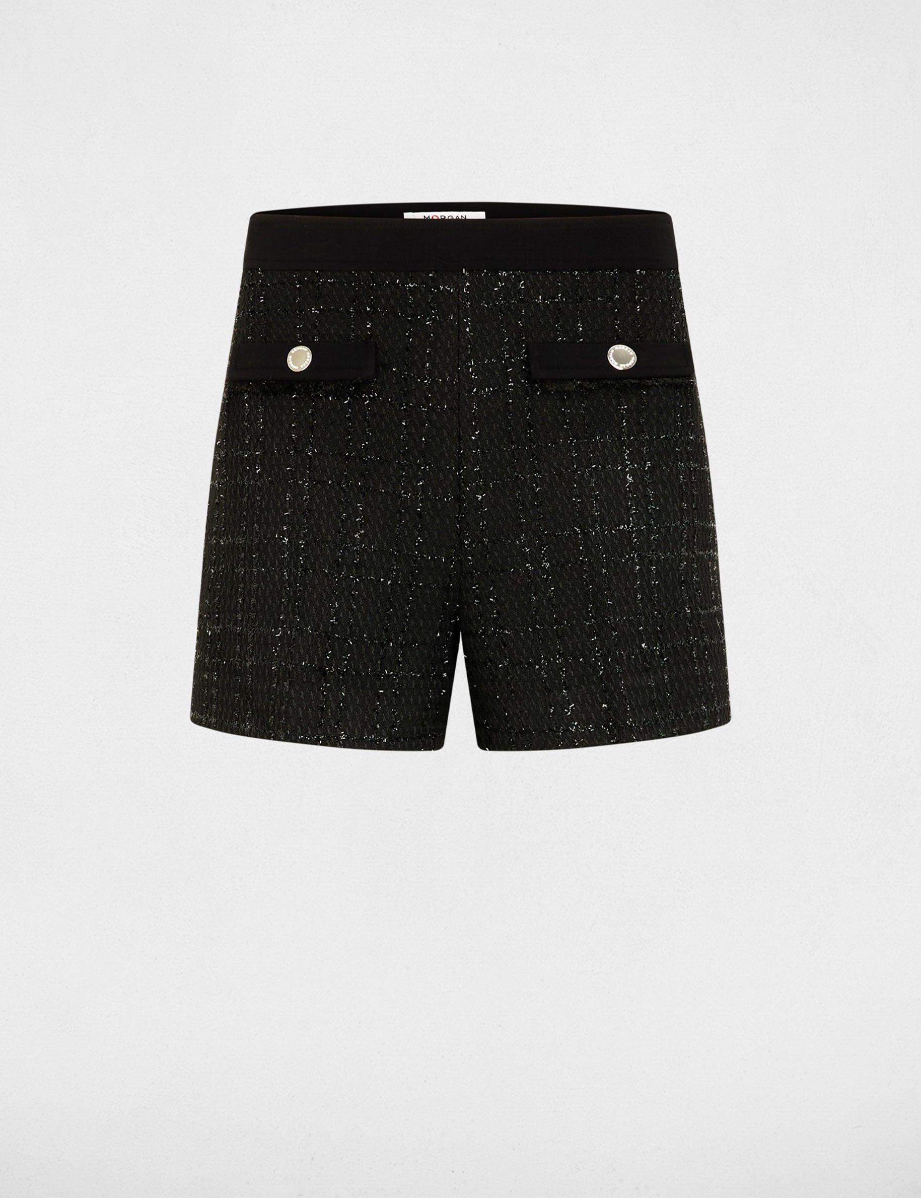 Pantal&oacute;n corto slim de tweed negro mujer