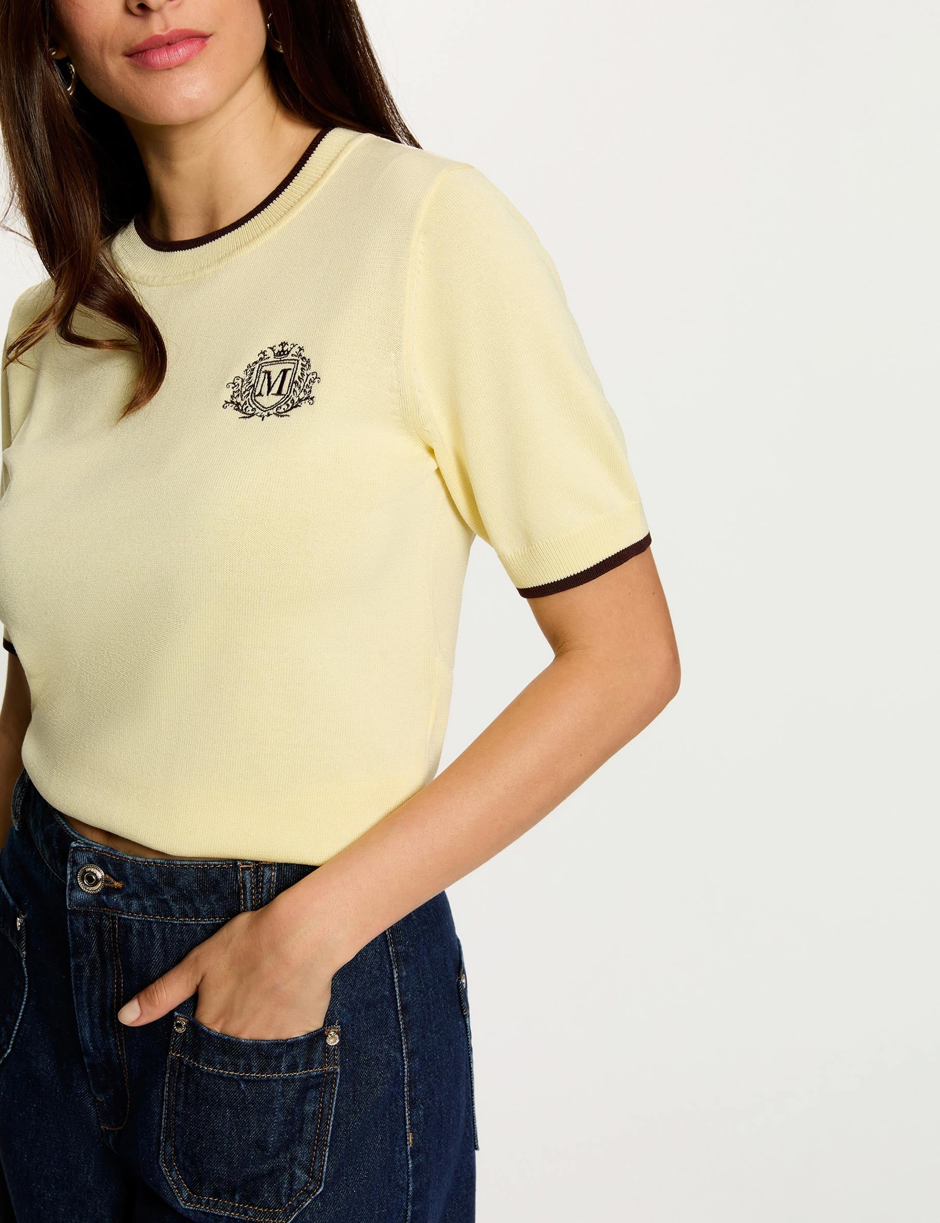 Jersey de manga corta amarillo pastel mujer