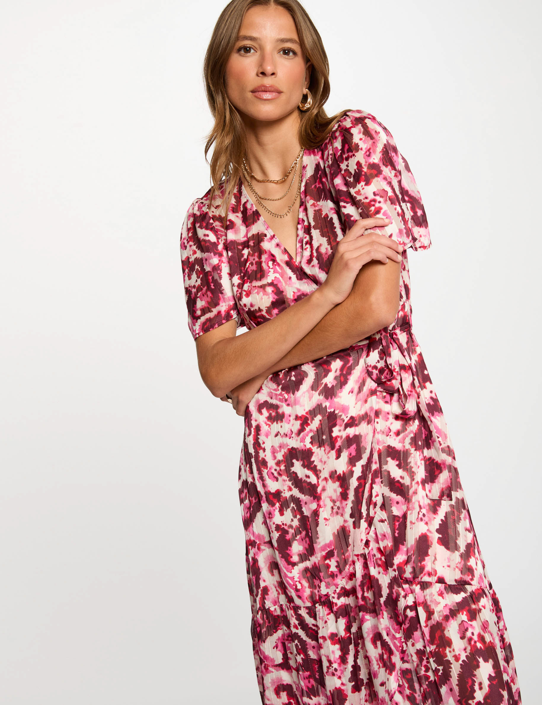 vestido midi cruzado multicolor mujer Vestido midi cruzado multicolor mujer