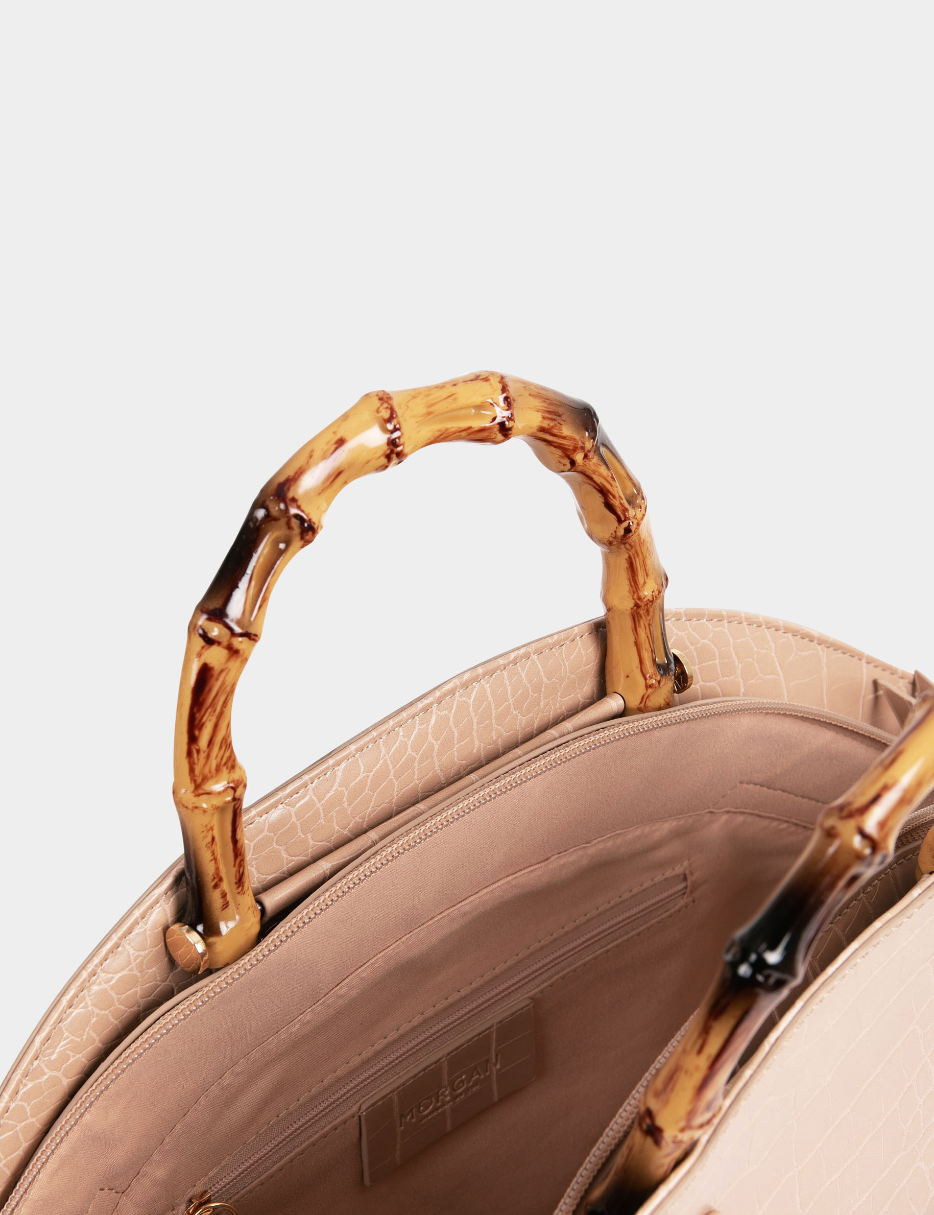 Bolso shopper con asas bambú beis mujer Bolso shopper con asas bambú beis mujer