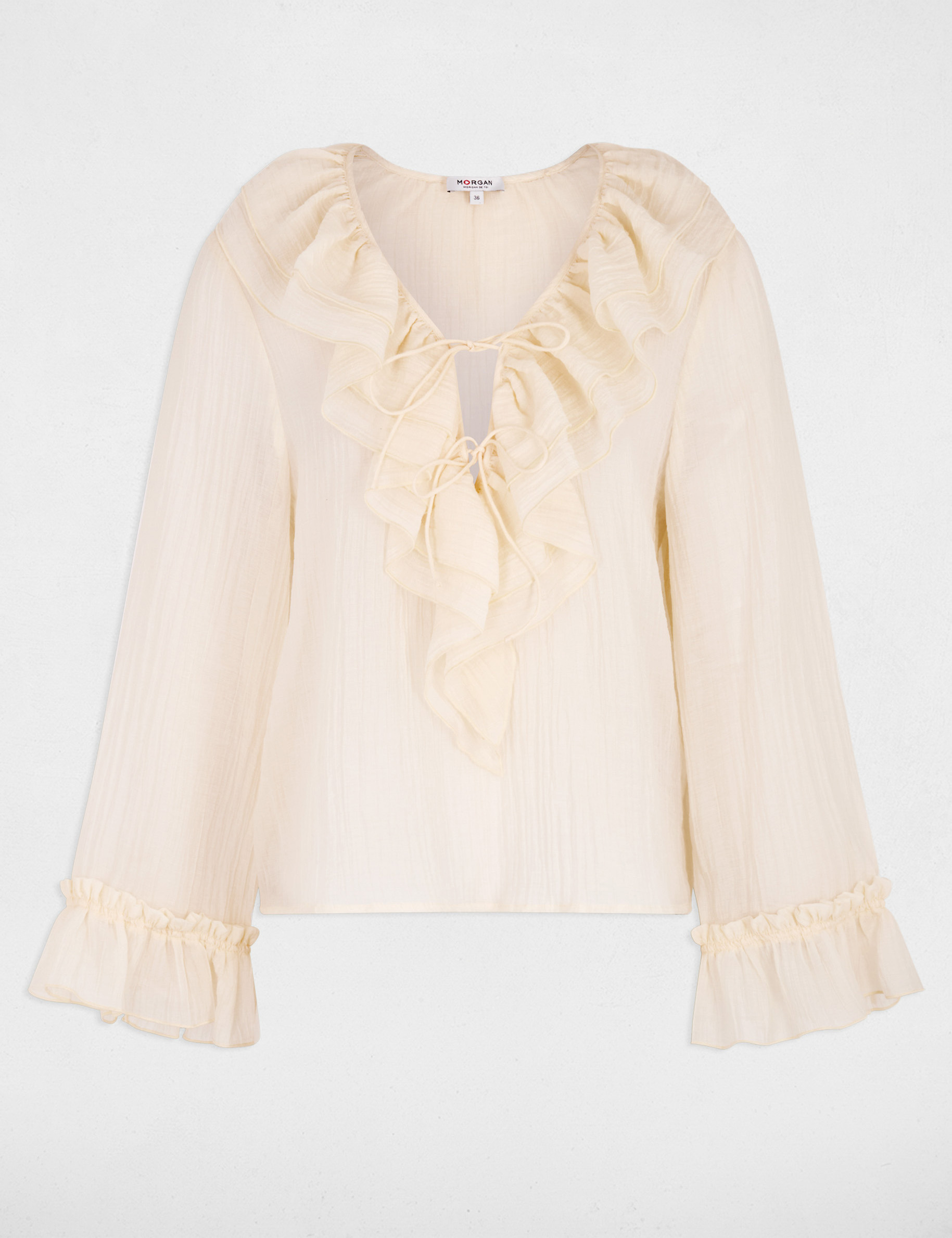 Blusa plisada con cuello en v marfil mujer