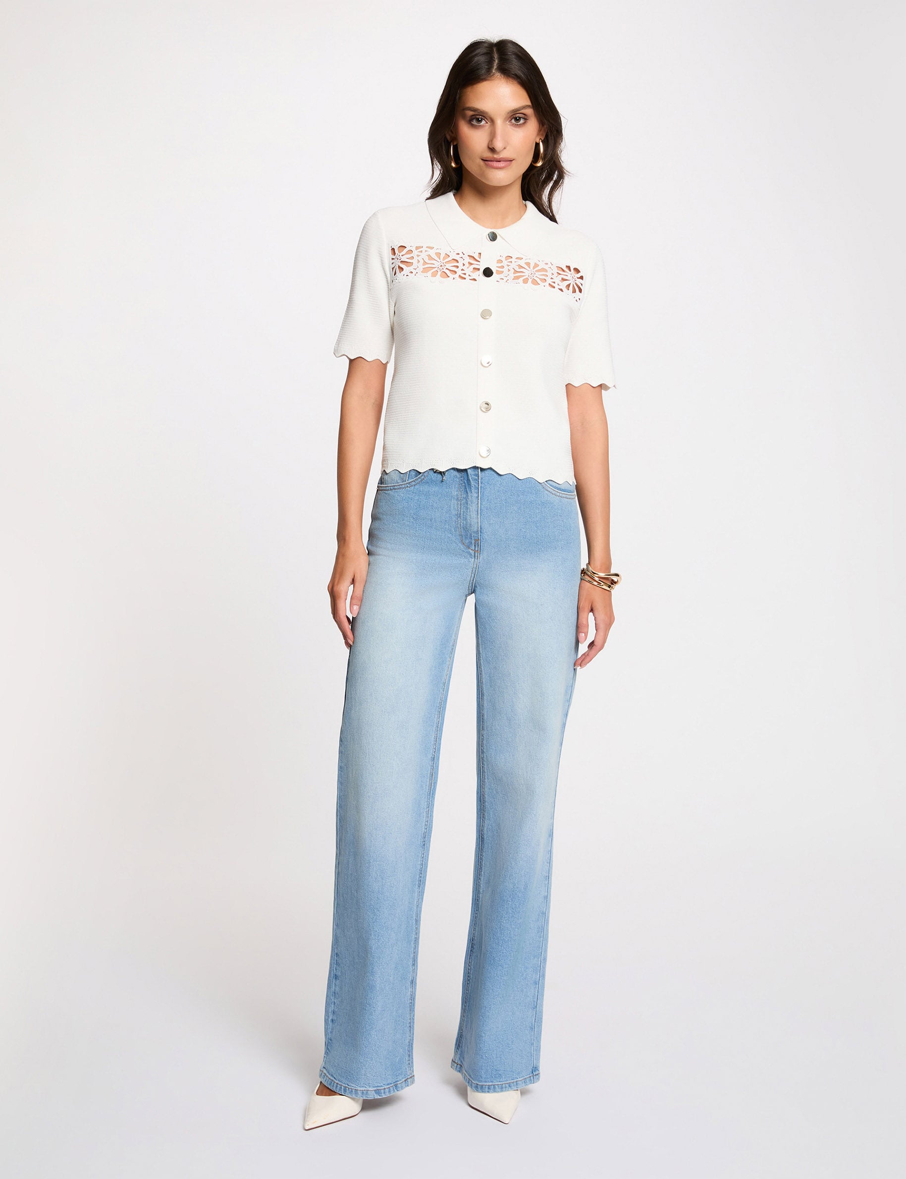 Jersey calado bordado blanco mujer