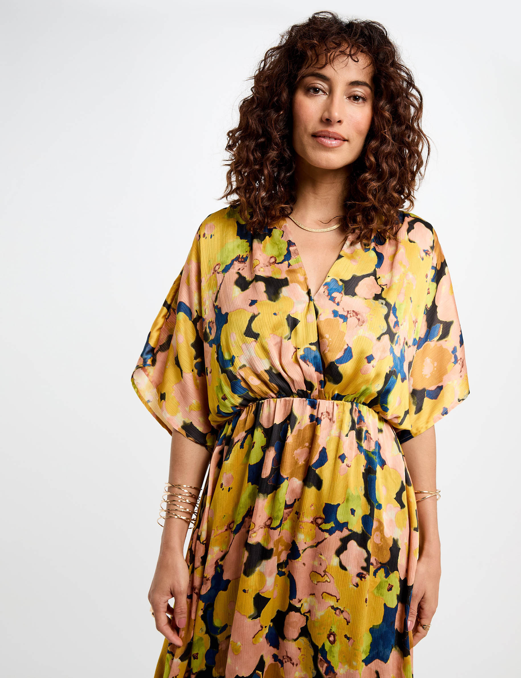 Vestido midi recto estampado multicolor mujer