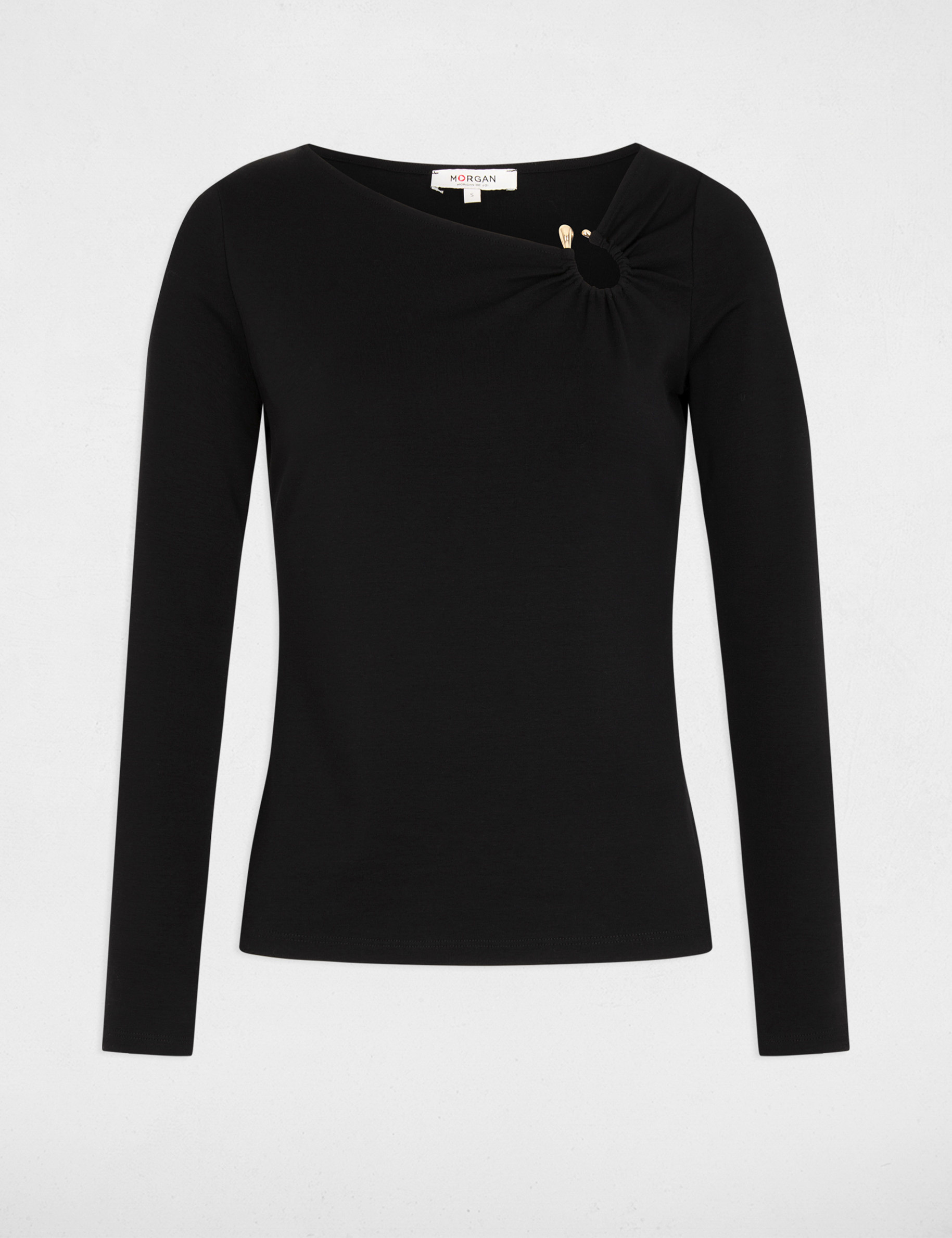 Camiseta escote manga larga negro mujer