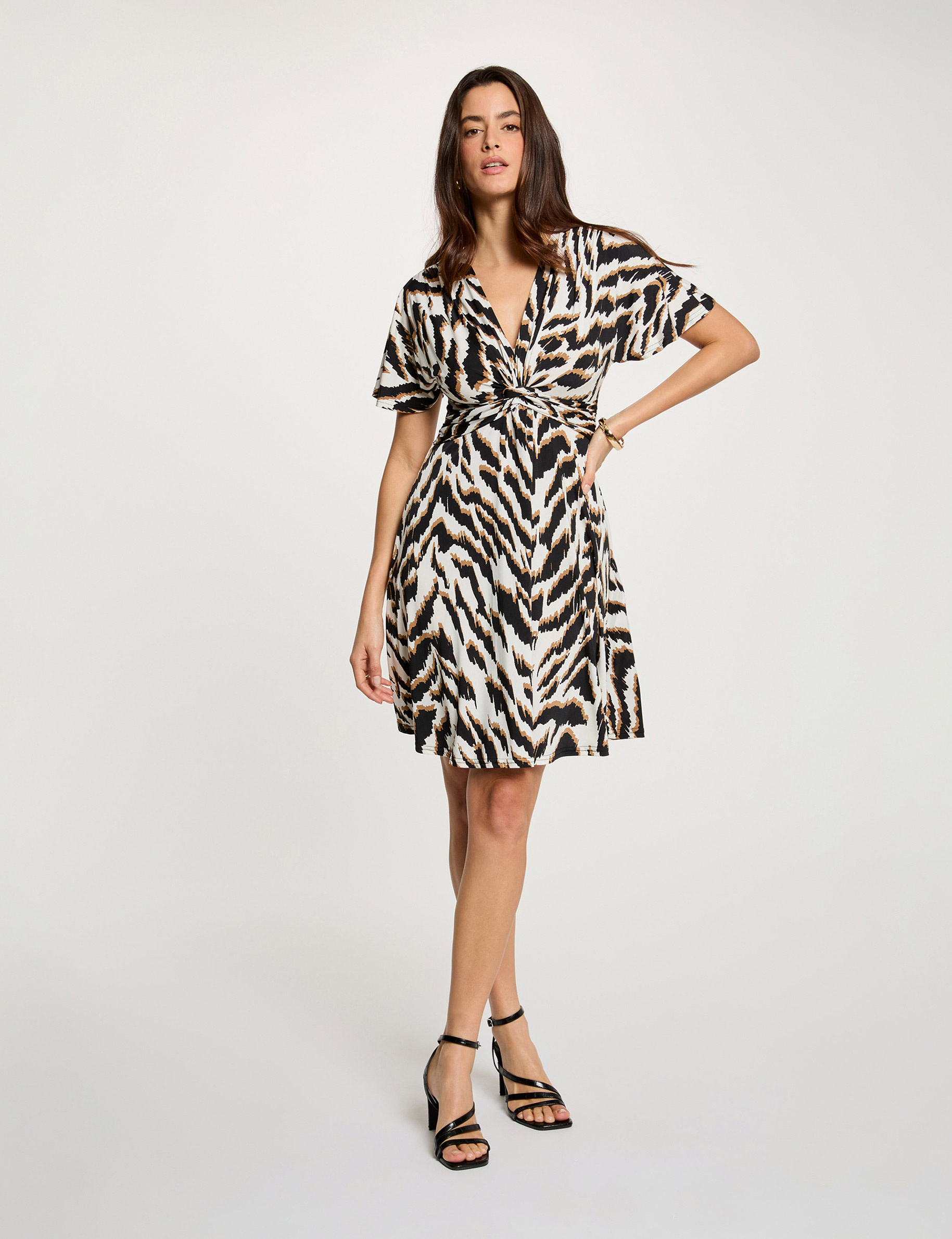 Vestido corto con cuello en V multicolor mujer