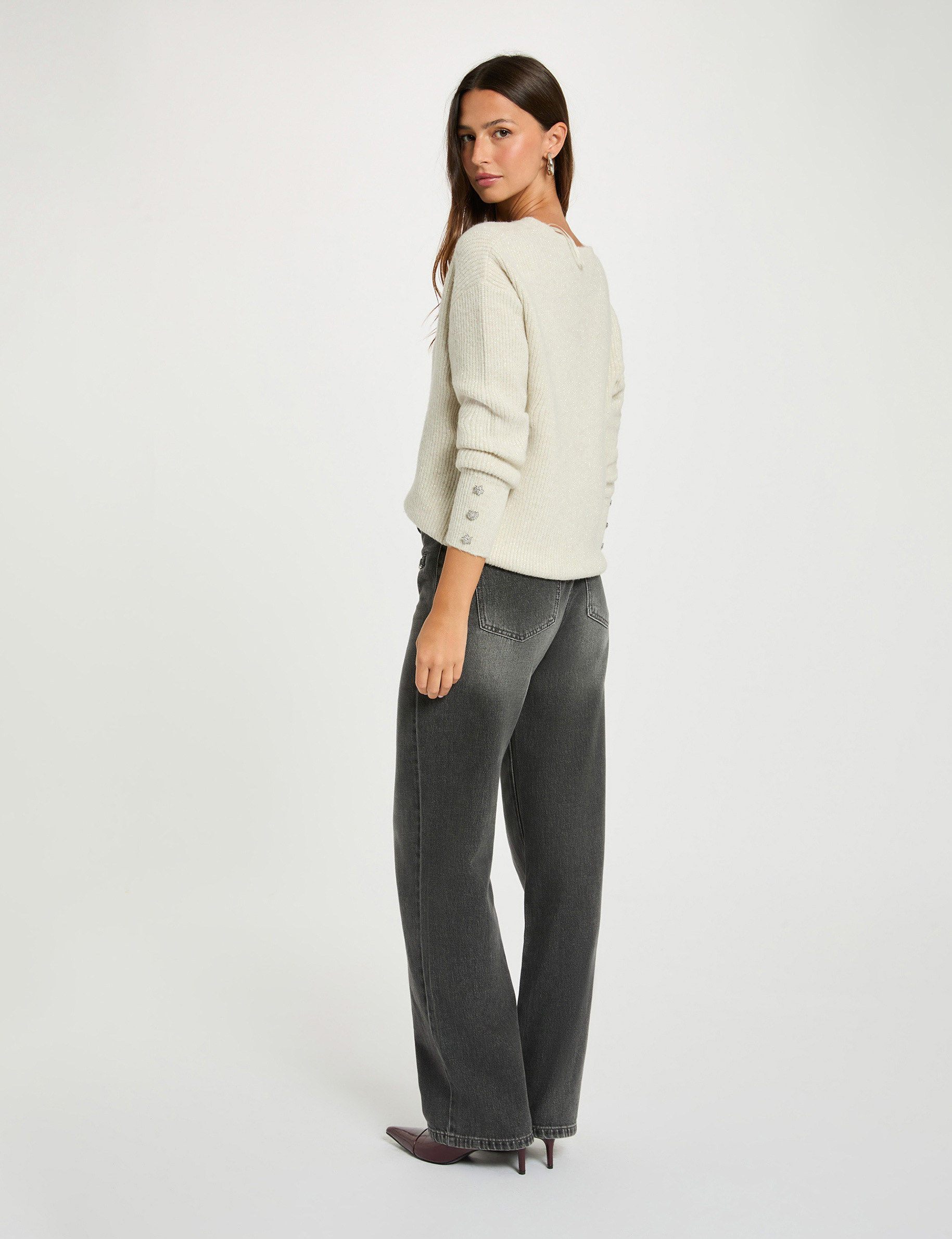 Jersey cuello en V oversize marfil mujer