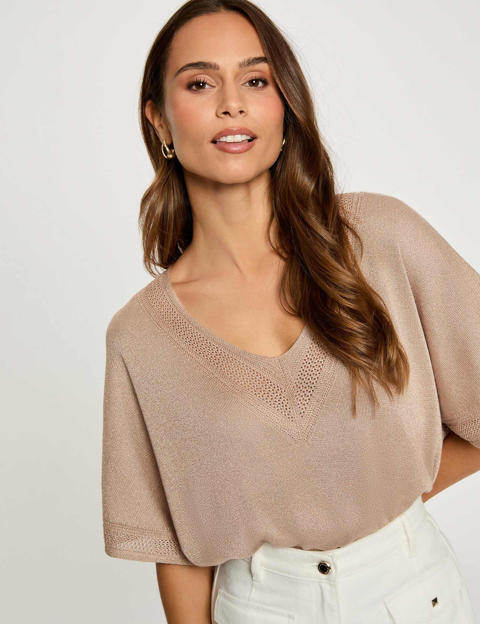 Jersey escote en V manga corta topo mujer