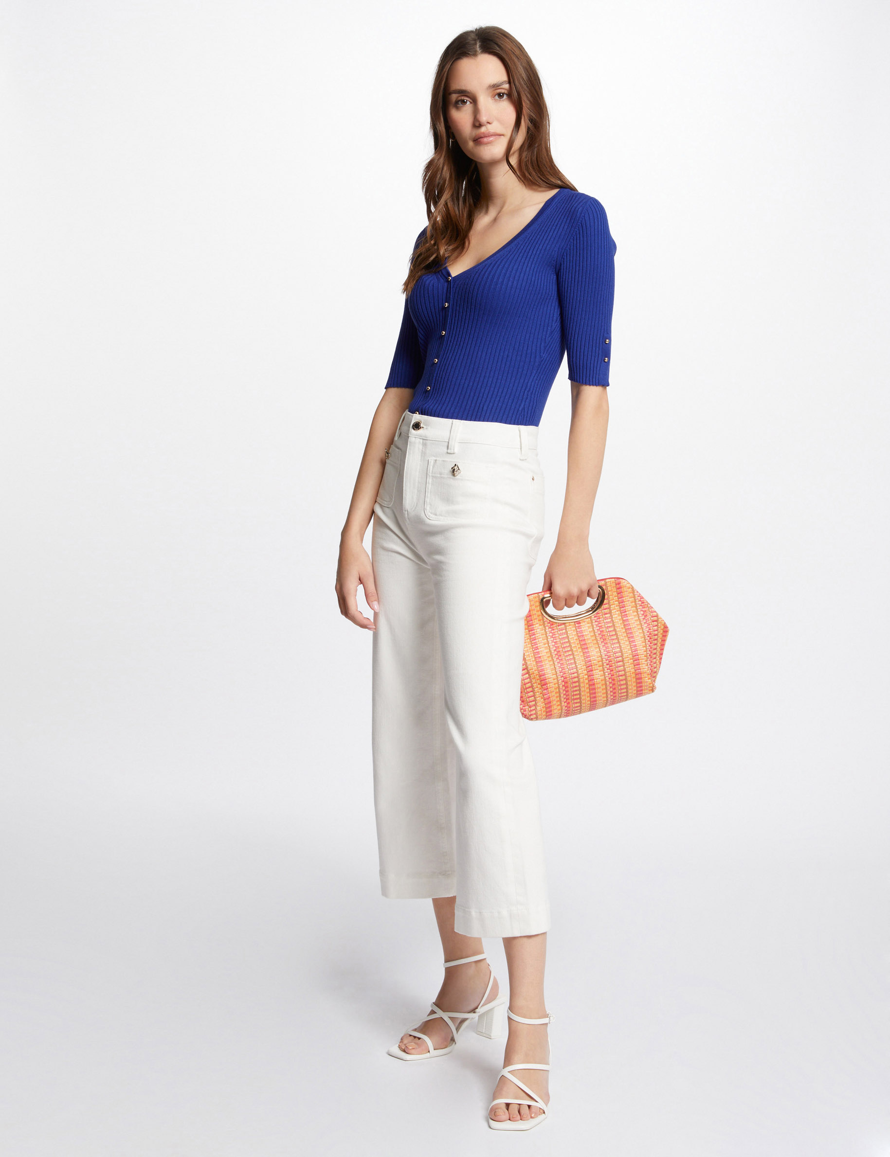 Jersey escote en V manga corta azul eléctrico mujer