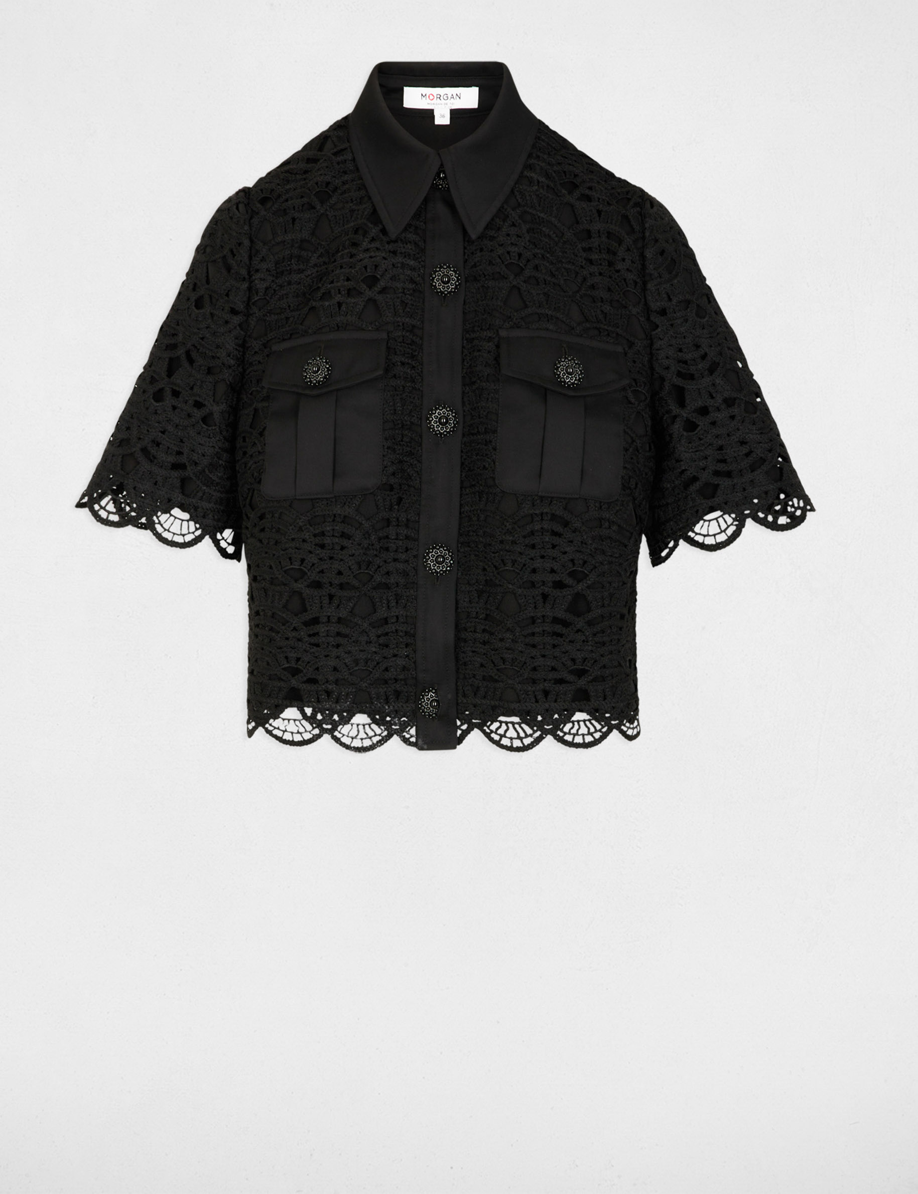 Camisa manga corta negro mujer