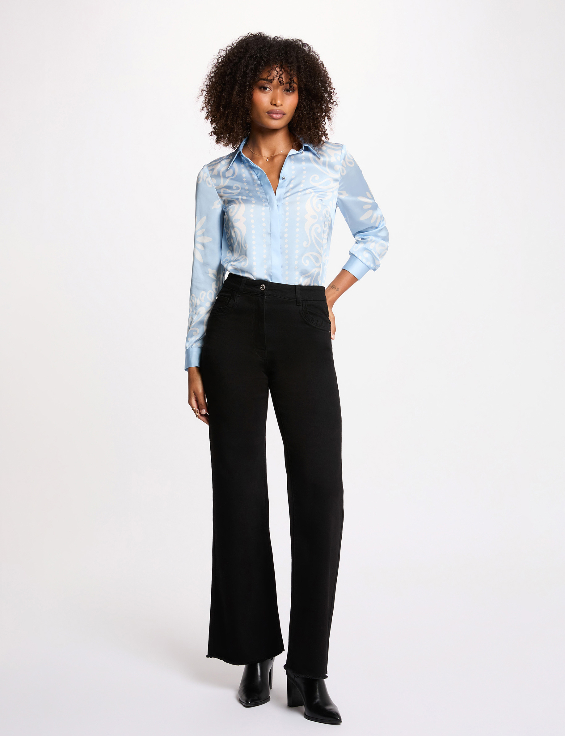 Camisa fluida estampada azul cielo mujer