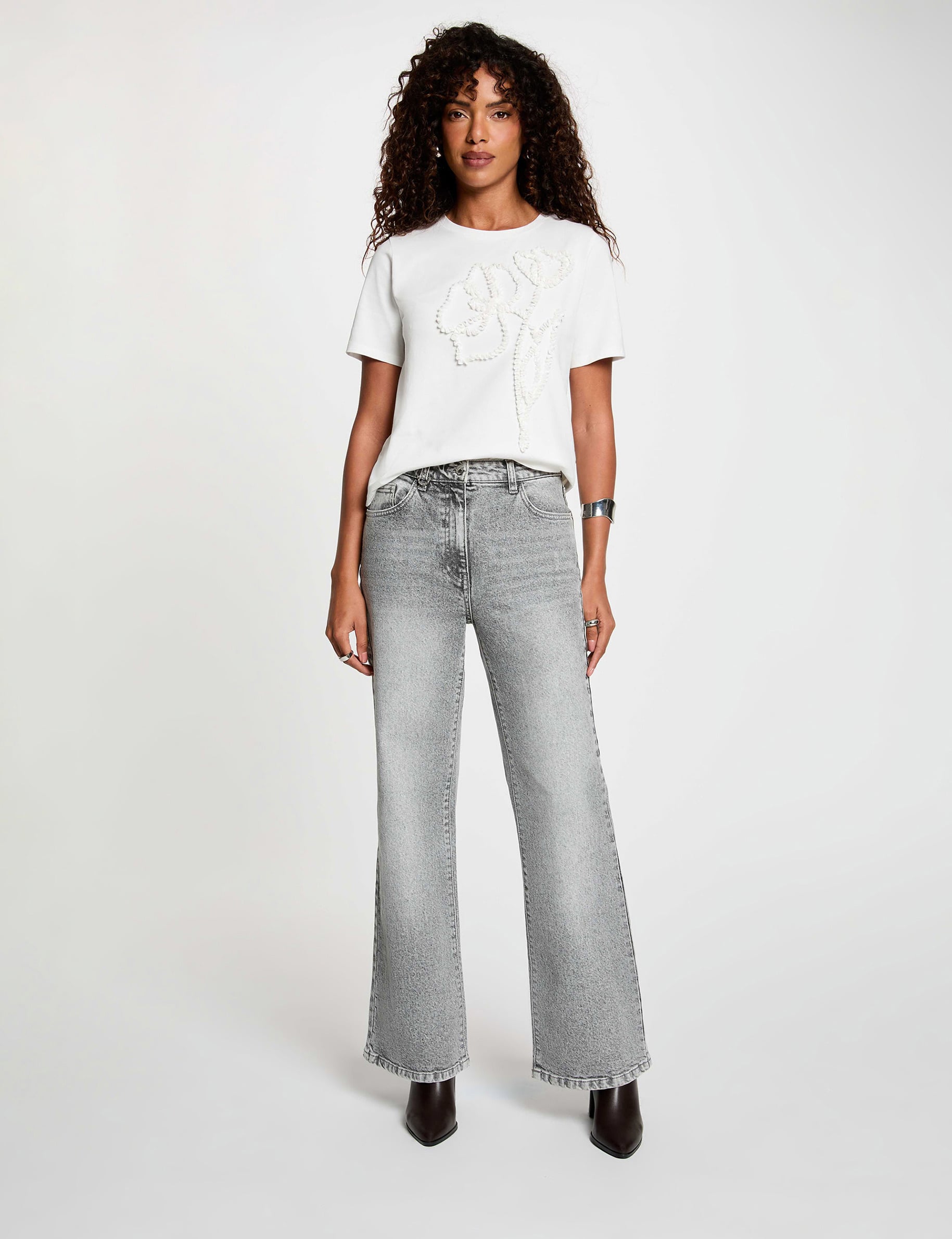 Camiseta estampado floral blanco mujer