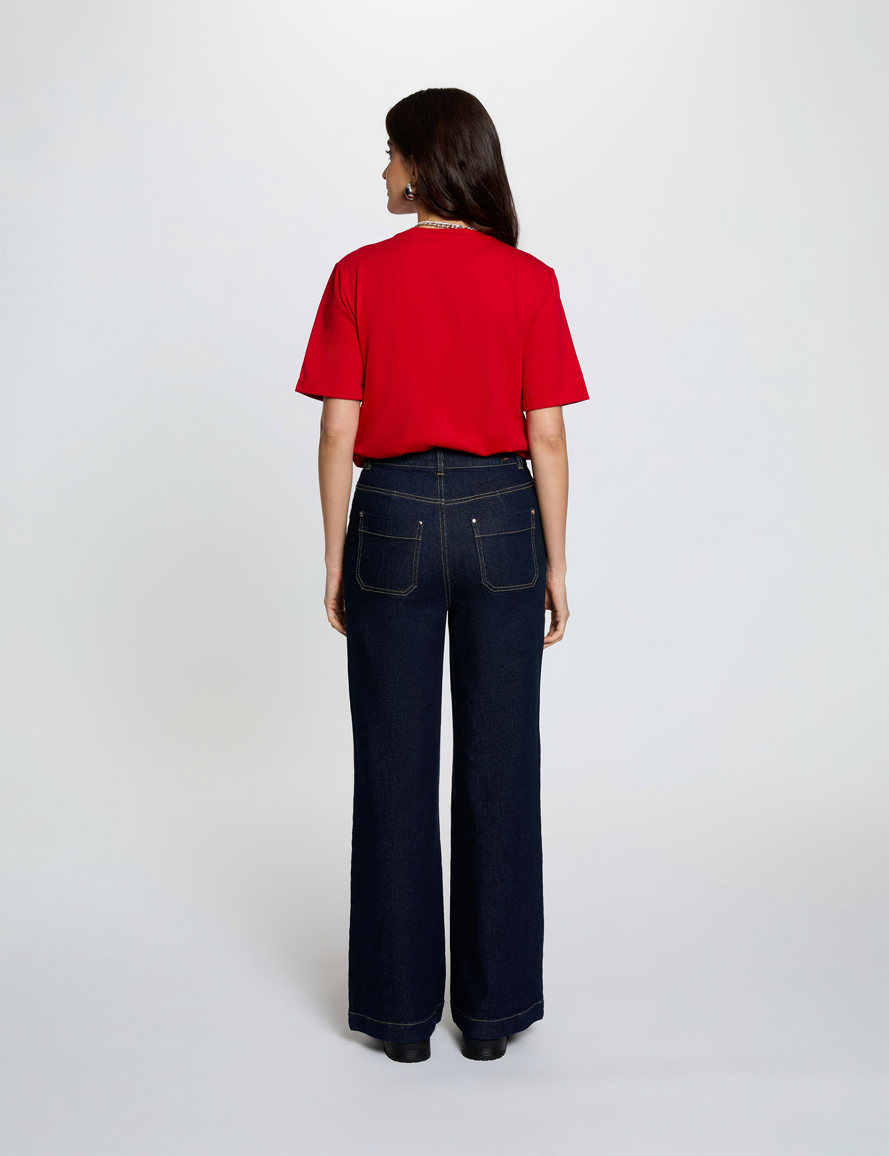 Camiseta recta de manga corta rojo mujer