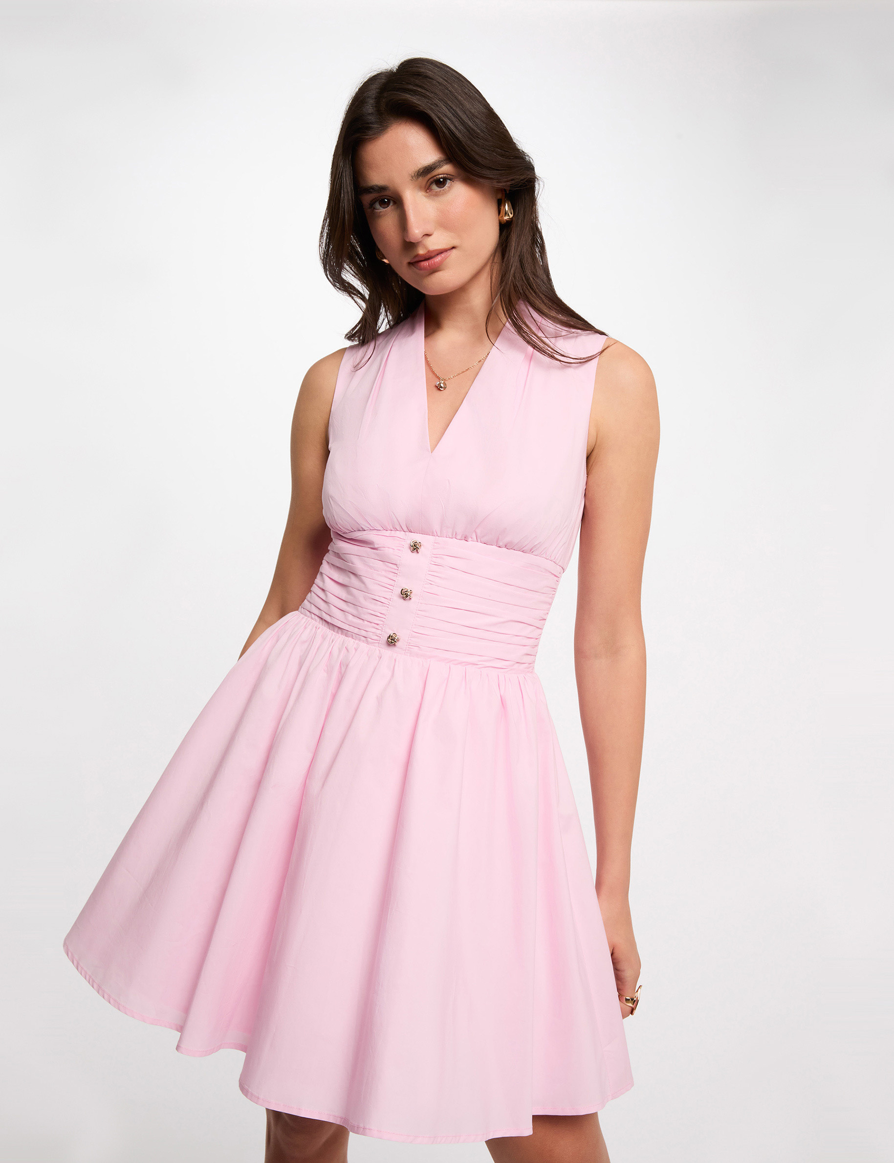 Vestido corto con cuello en v rosa mujer
