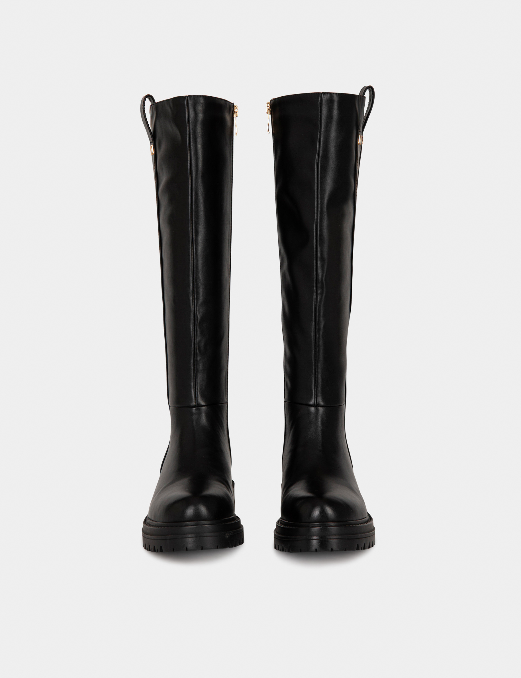 botas planos con suela gruesa negro mujer Botas planos con suela gruesa negro mujer