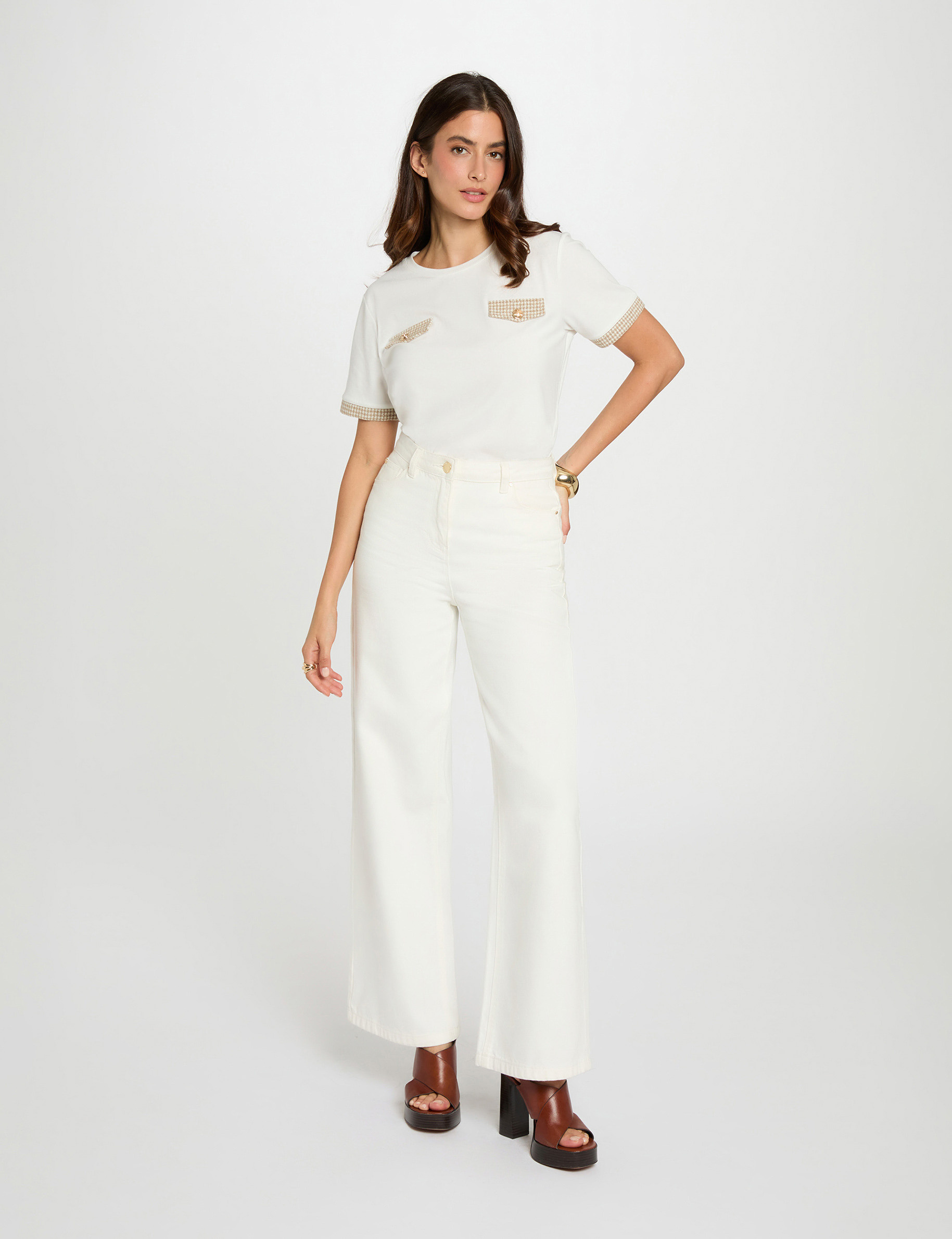 Camiseta corta cuello redondo blanco mujer