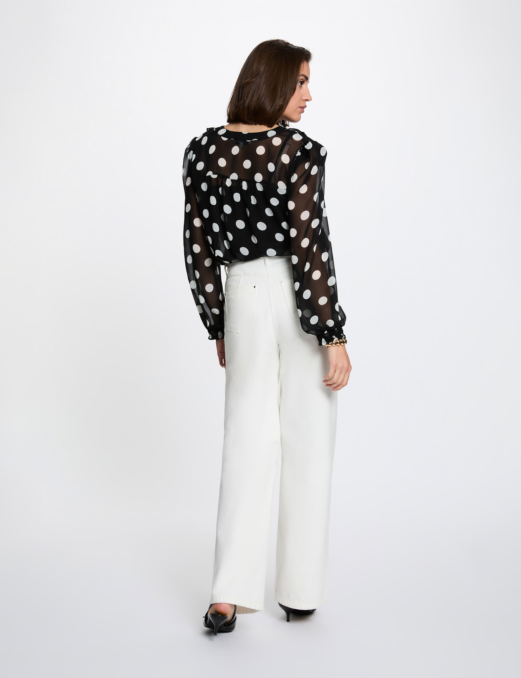 Blusa de gasa con cuello lazado multicolor mujer