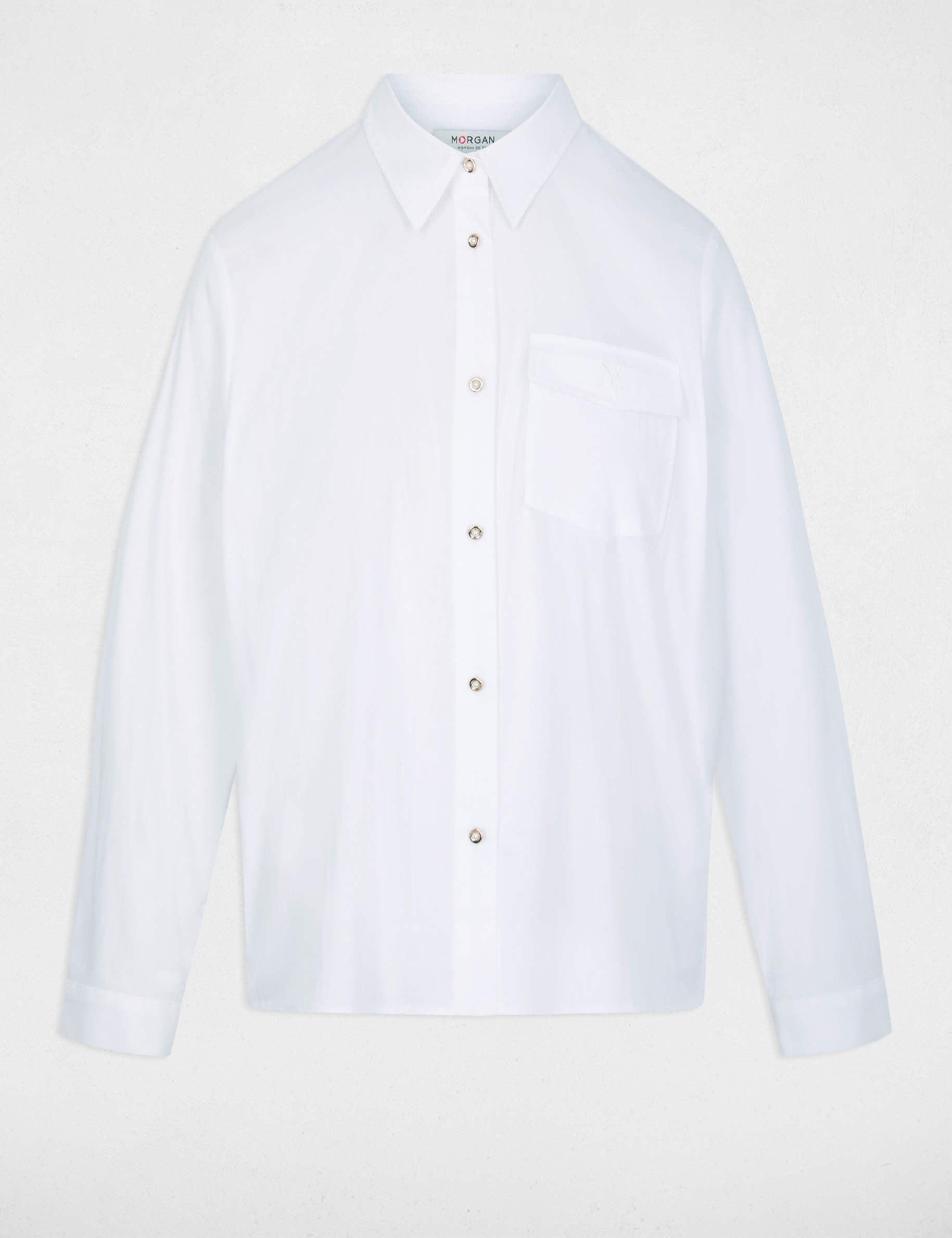 Camisa bordada con cuello vuelto blanco mujer