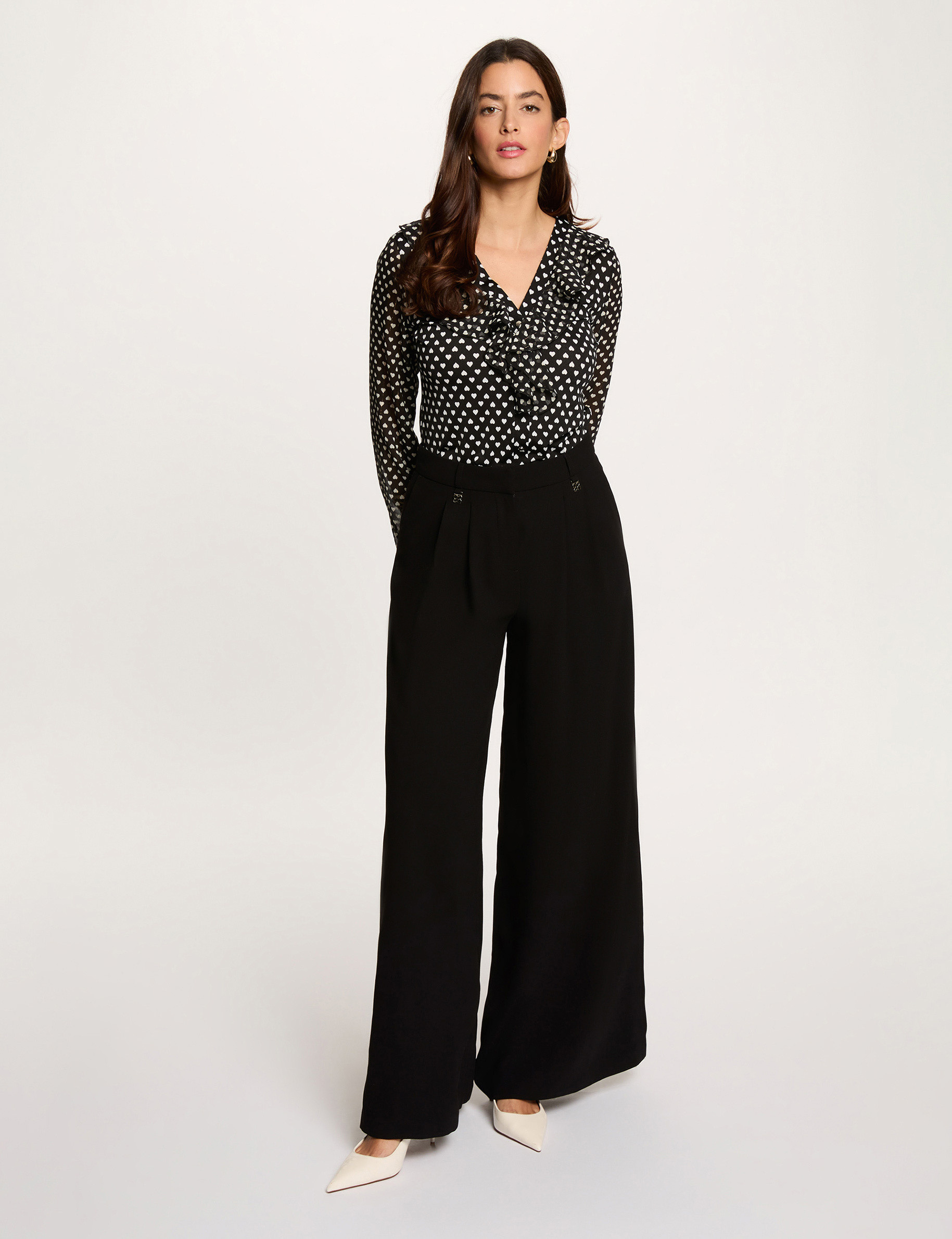 Blusa de gasa con cuello en v negro mujer