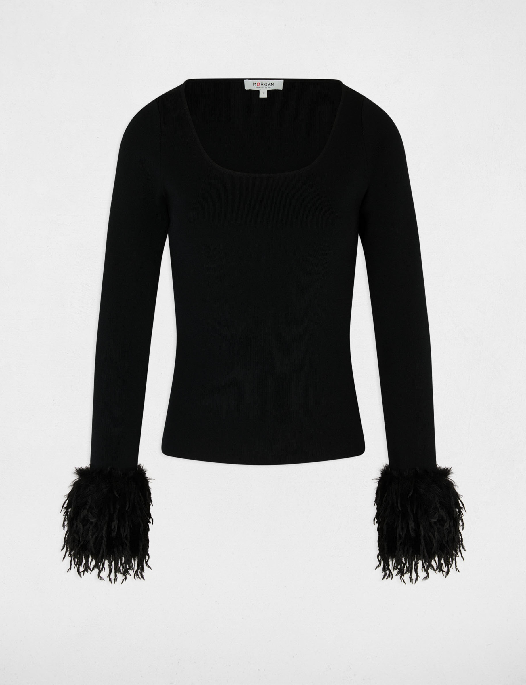 Jersey cuello u mangas largas negro mujer
