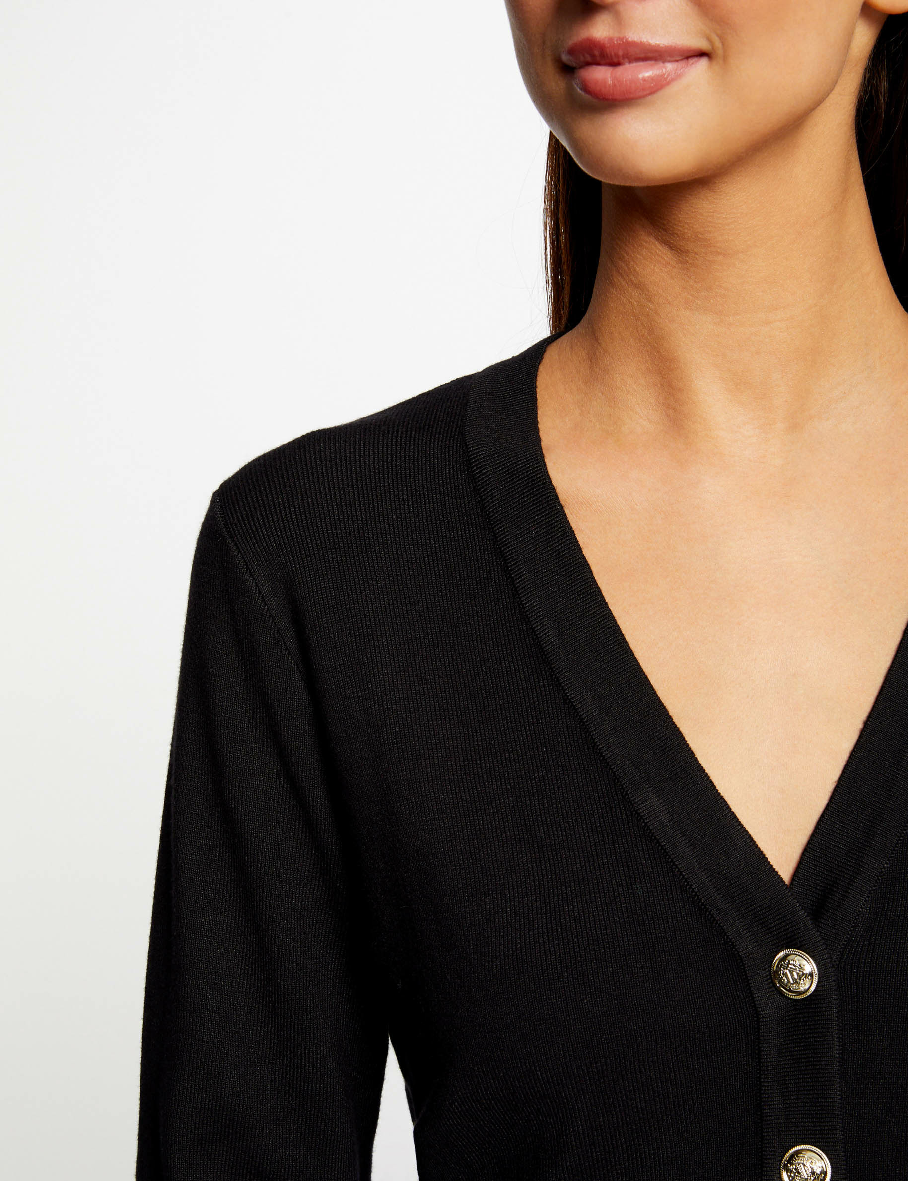 cardigan escote en v y manga larga negro mujer Cárdigan escote en V y manga larga negro mujer
