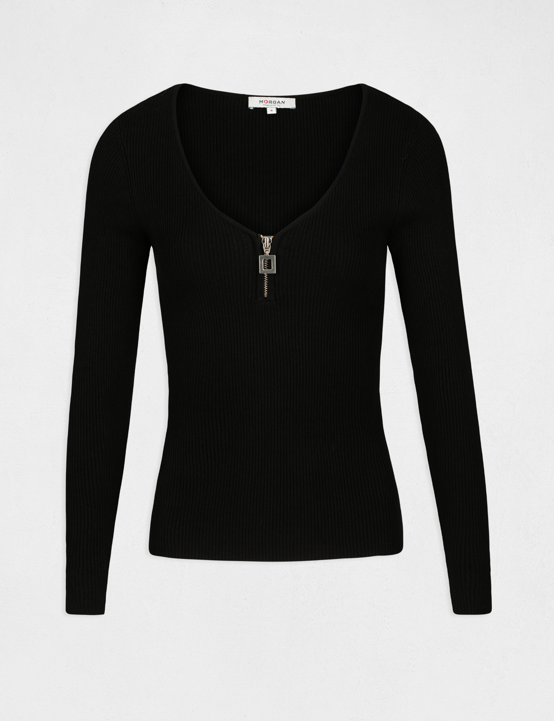Jersey manga larga detalle cremallera negro mujer