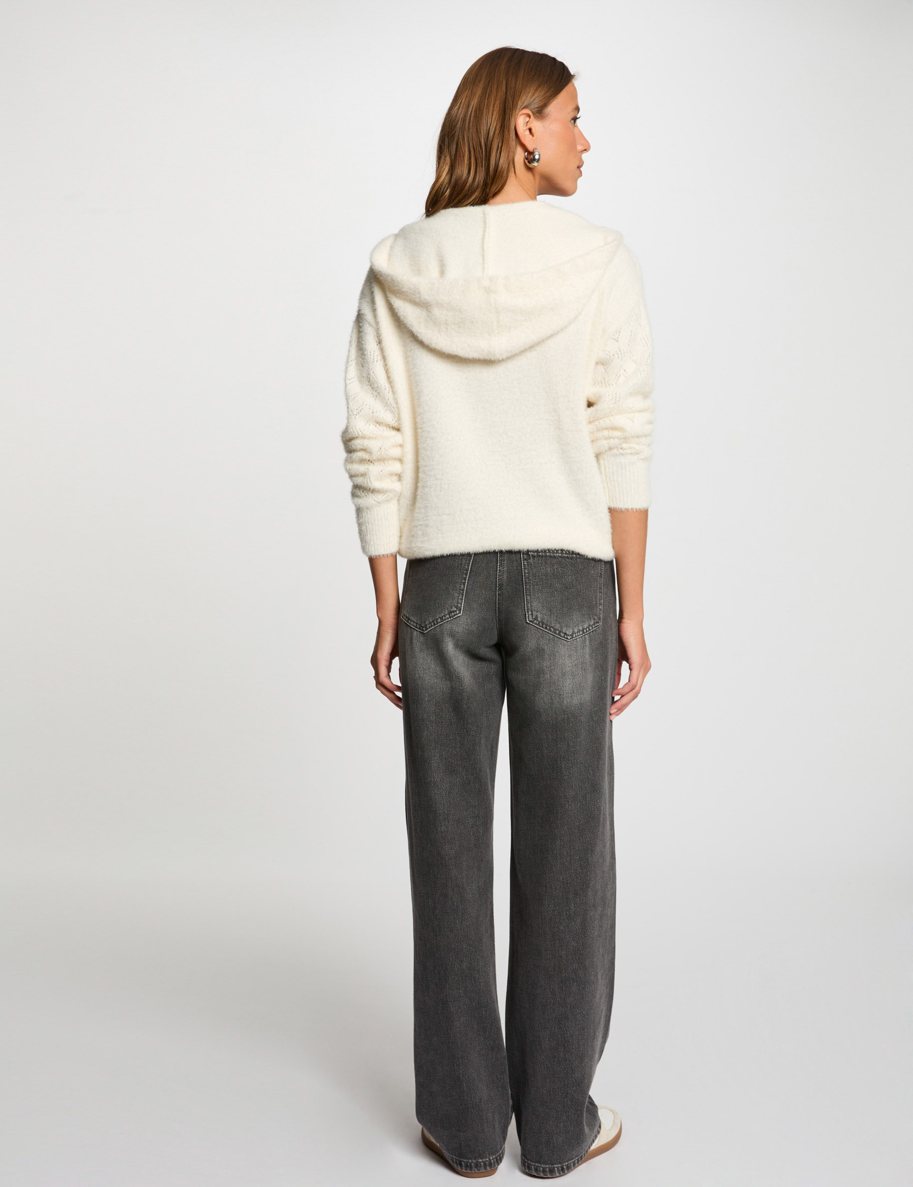 Jersey con capucha marfil mujer