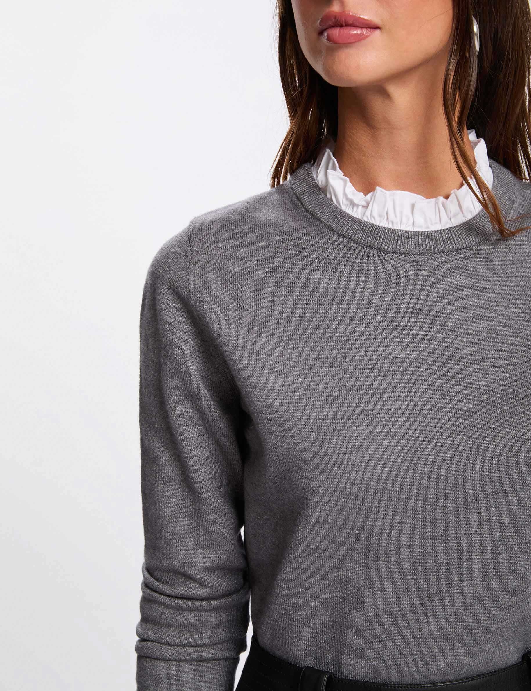 Jersey con cuello de camisa gris claro mujer