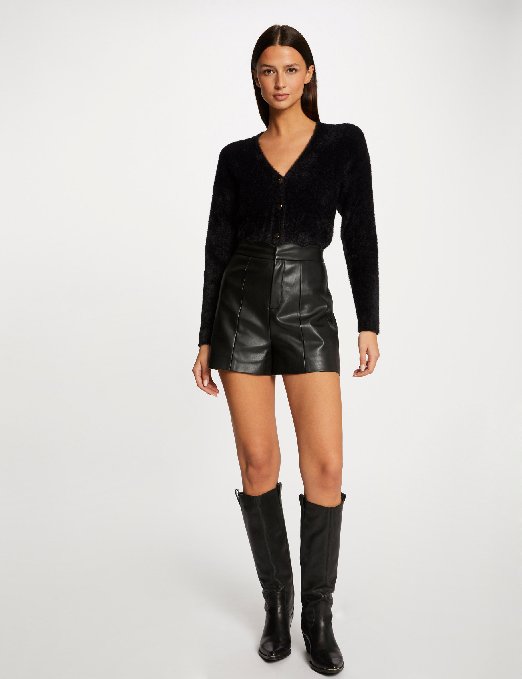 cardigan manga larga con escote en v negro mujer Cárdigan manga larga con escote en V negro mujer