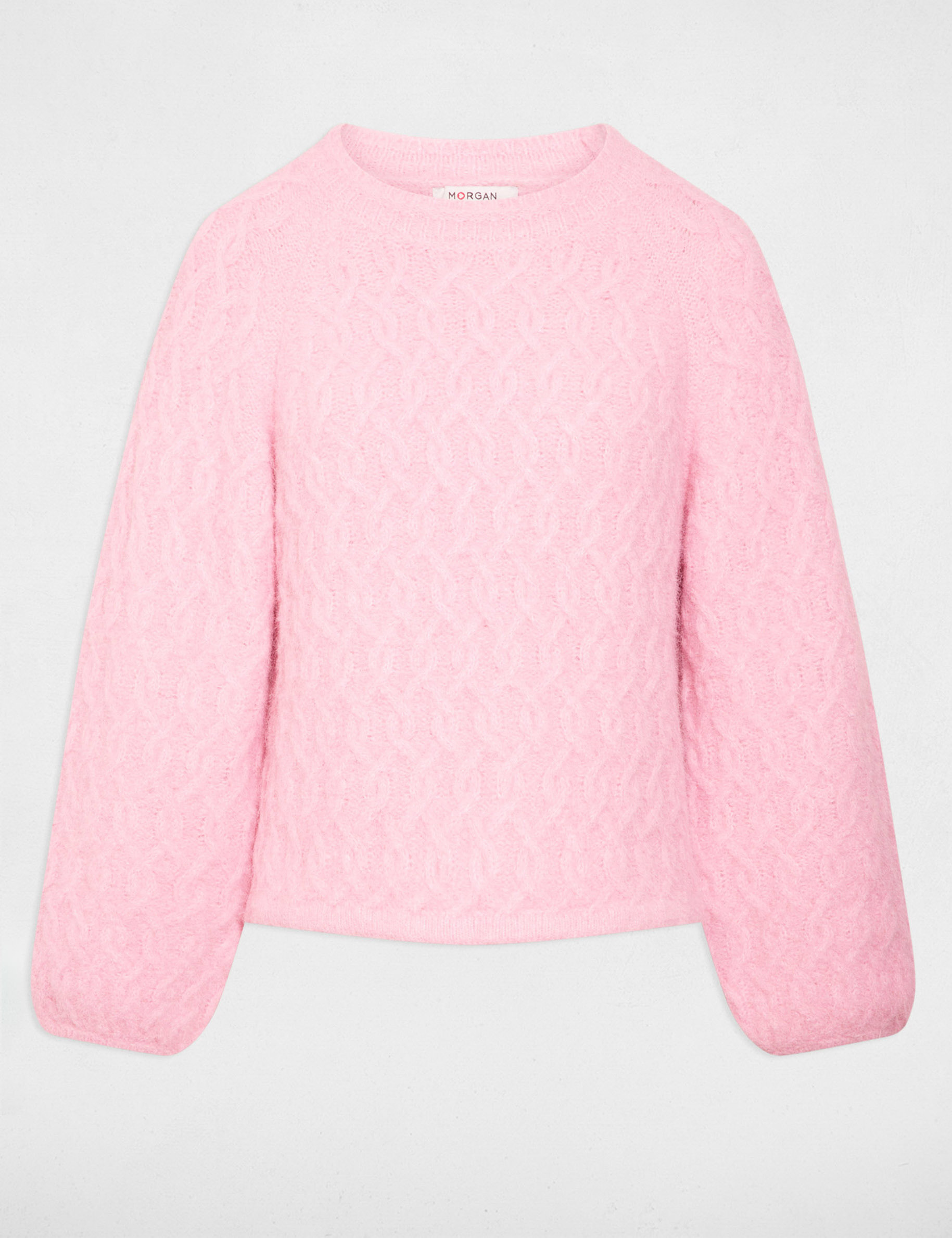 Jersey grueso con cuello redondo rosa mujer