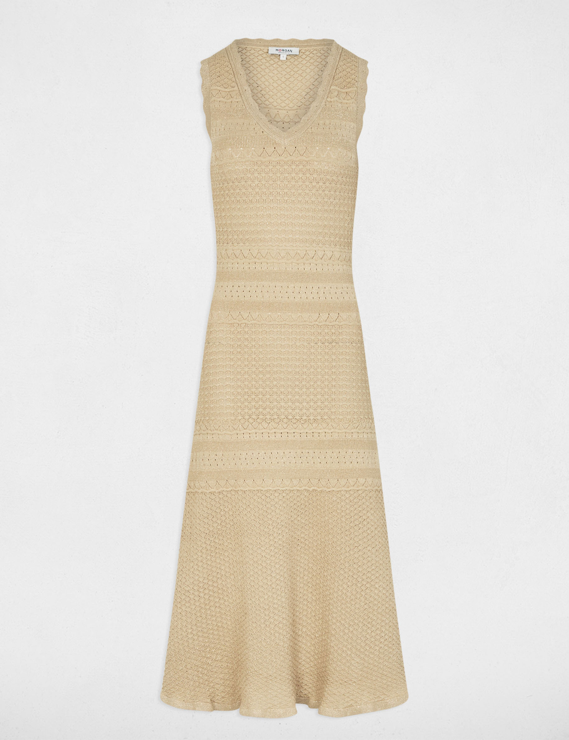 Vestido de punto con cuello en v amarillo oro mujer