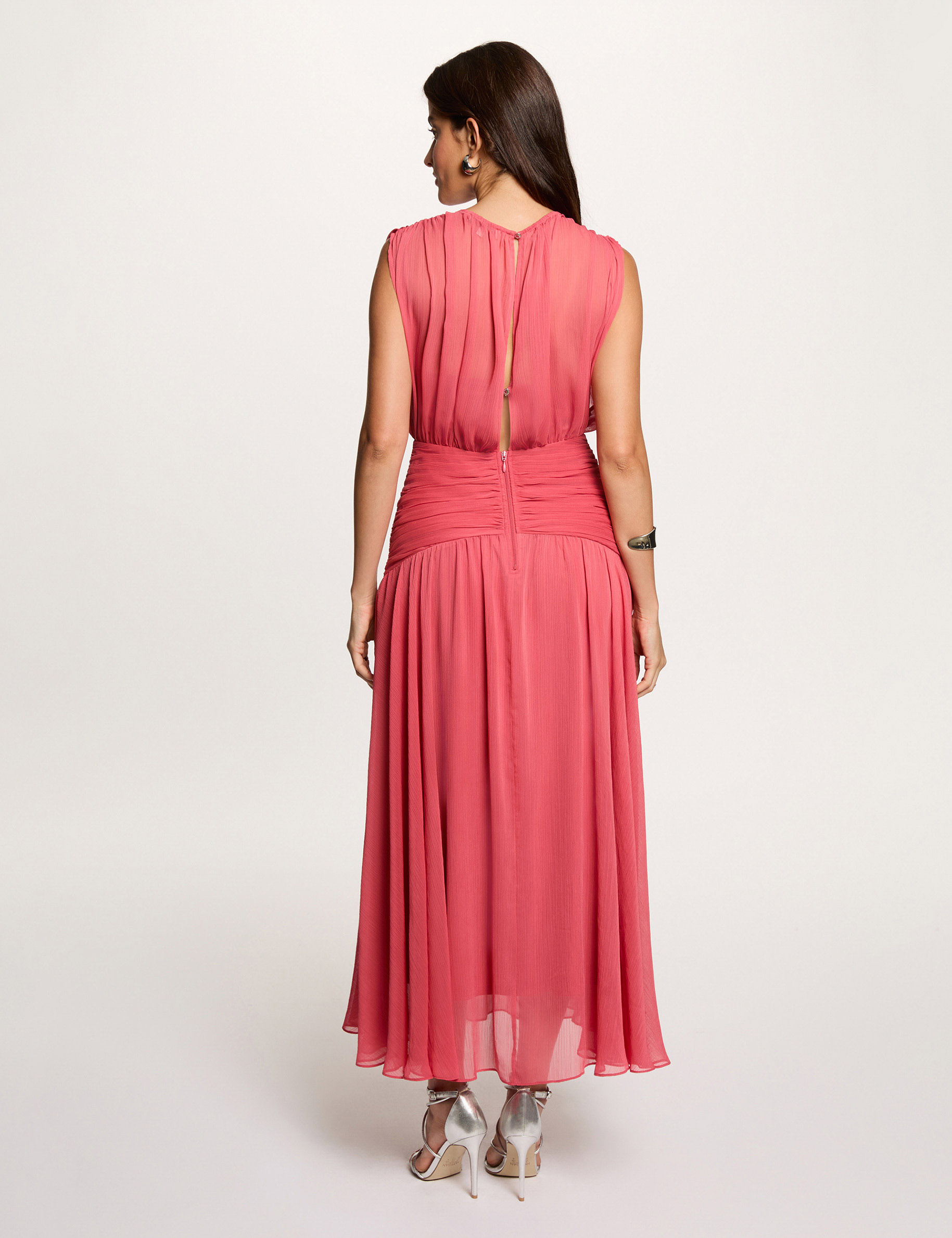Vestido largo drapeado rosa envejecido mujer